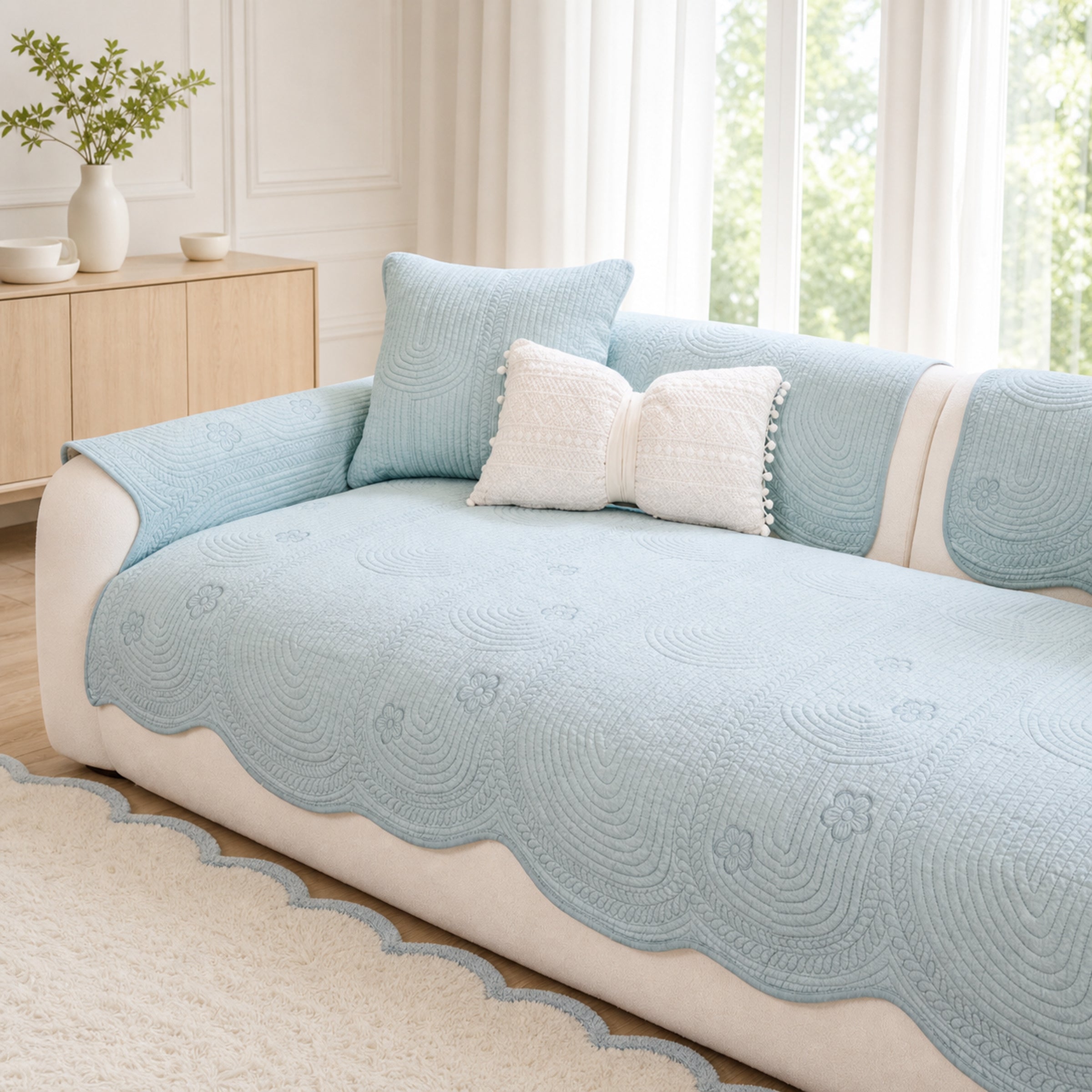 Floral Cotton Sofa Cover | Breathable Anti-Slip All-Season | Sofa Protector