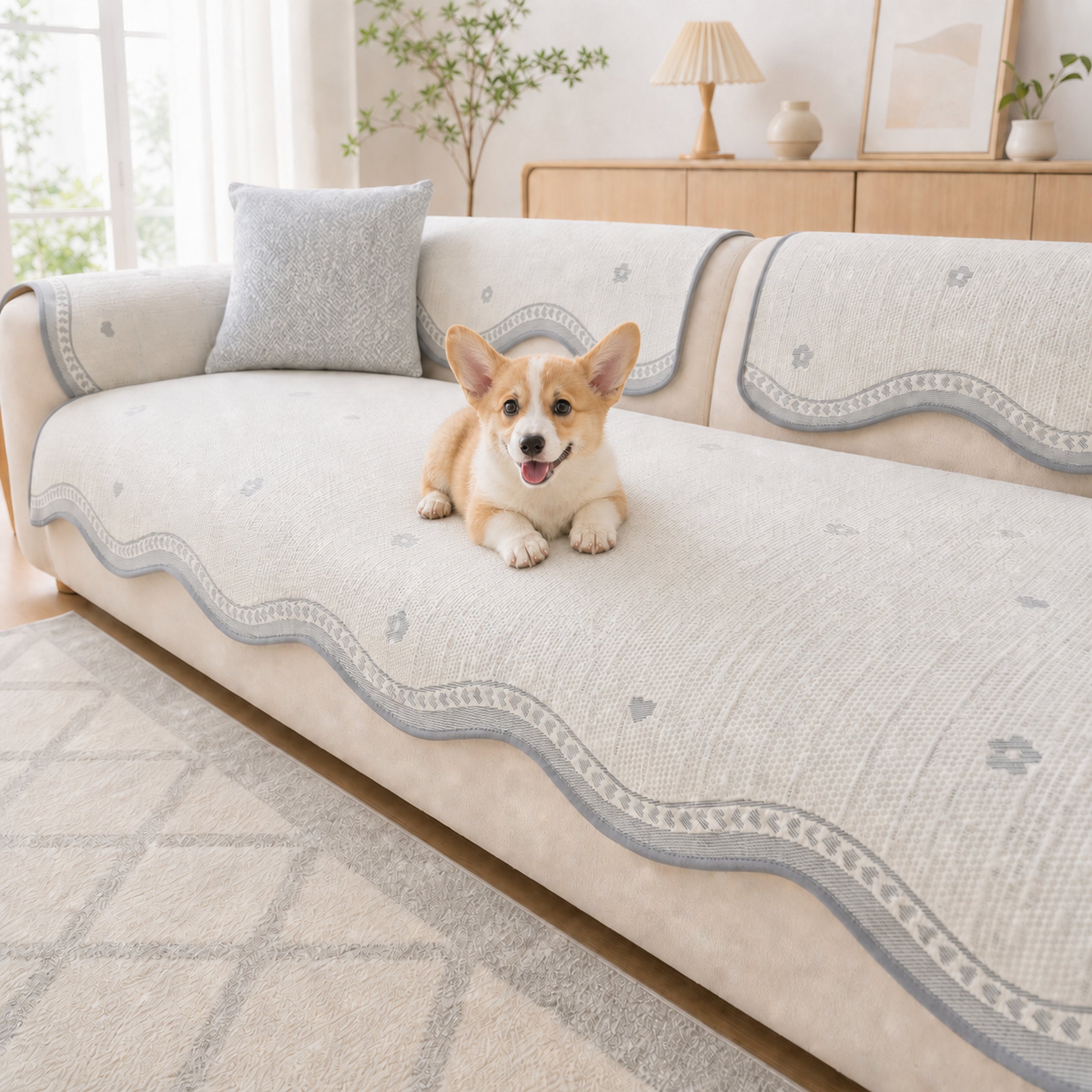 Floral & Bow Cooling Sofa Cover | Breathable Anti-Slip Pet Couch Mat