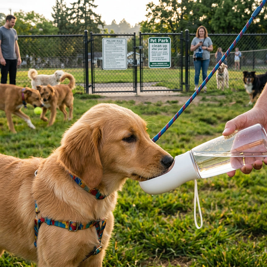 Portable Dog Water Bottle | Leakproof Travel Bowl | One-Hand Use | Durable for Walking Hiking | Woofing Deals