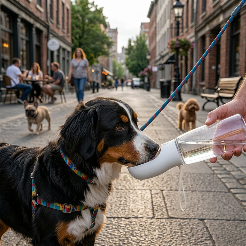 Portable Dog Water Bottle | Leakproof Travel Bowl | One-Hand Use | Durable for Walking Hiking | Woofing Deals