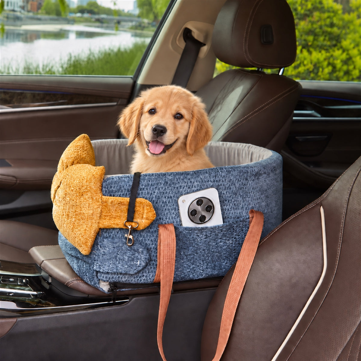 Dog Car Seat & Carrier Bag | Chenille with Carry Handles & Removable Cover
