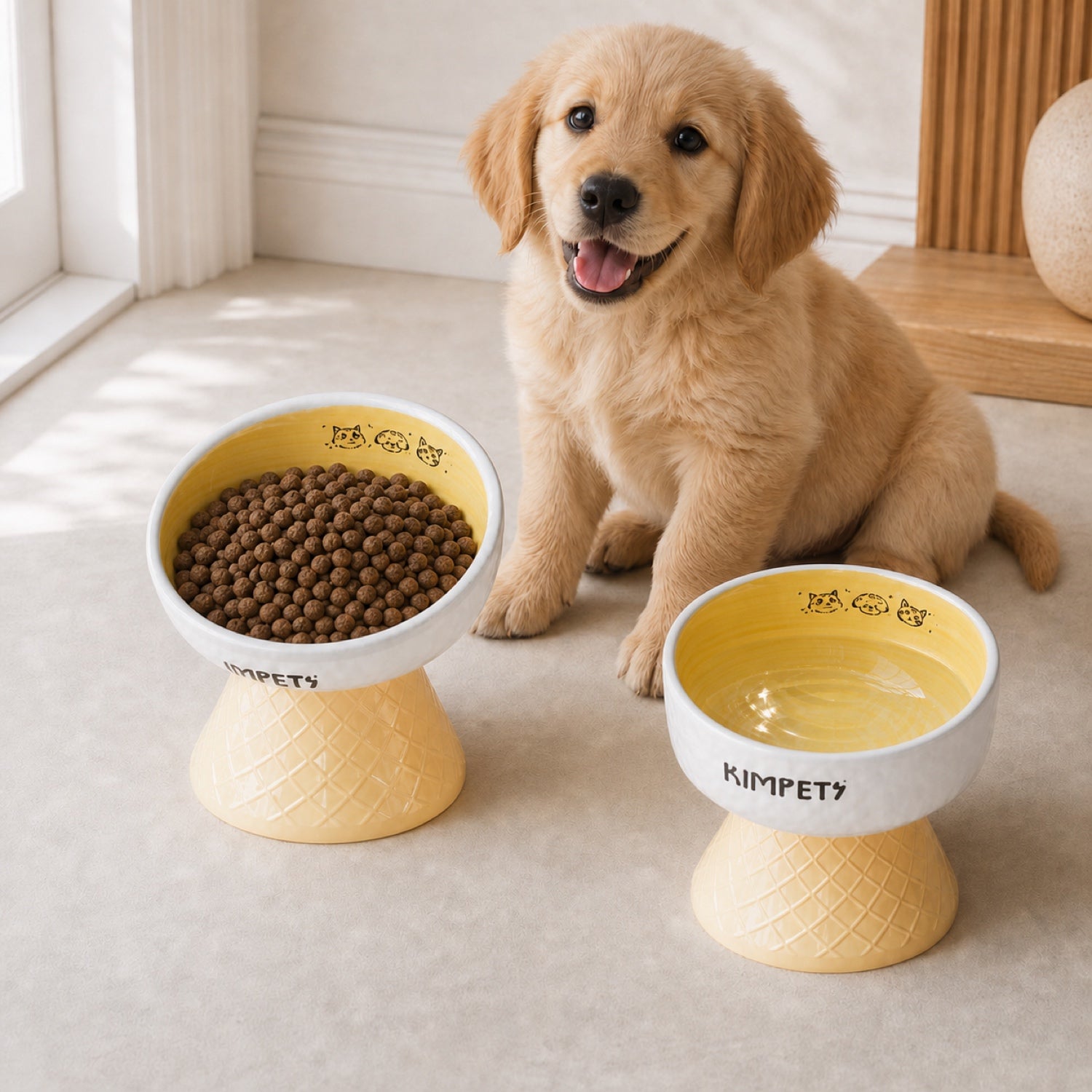 Sweet Cone Elevated Ceramic Pet Bowl Set of 2 | Raised Cat & Dog Feeders | Easy Clean
