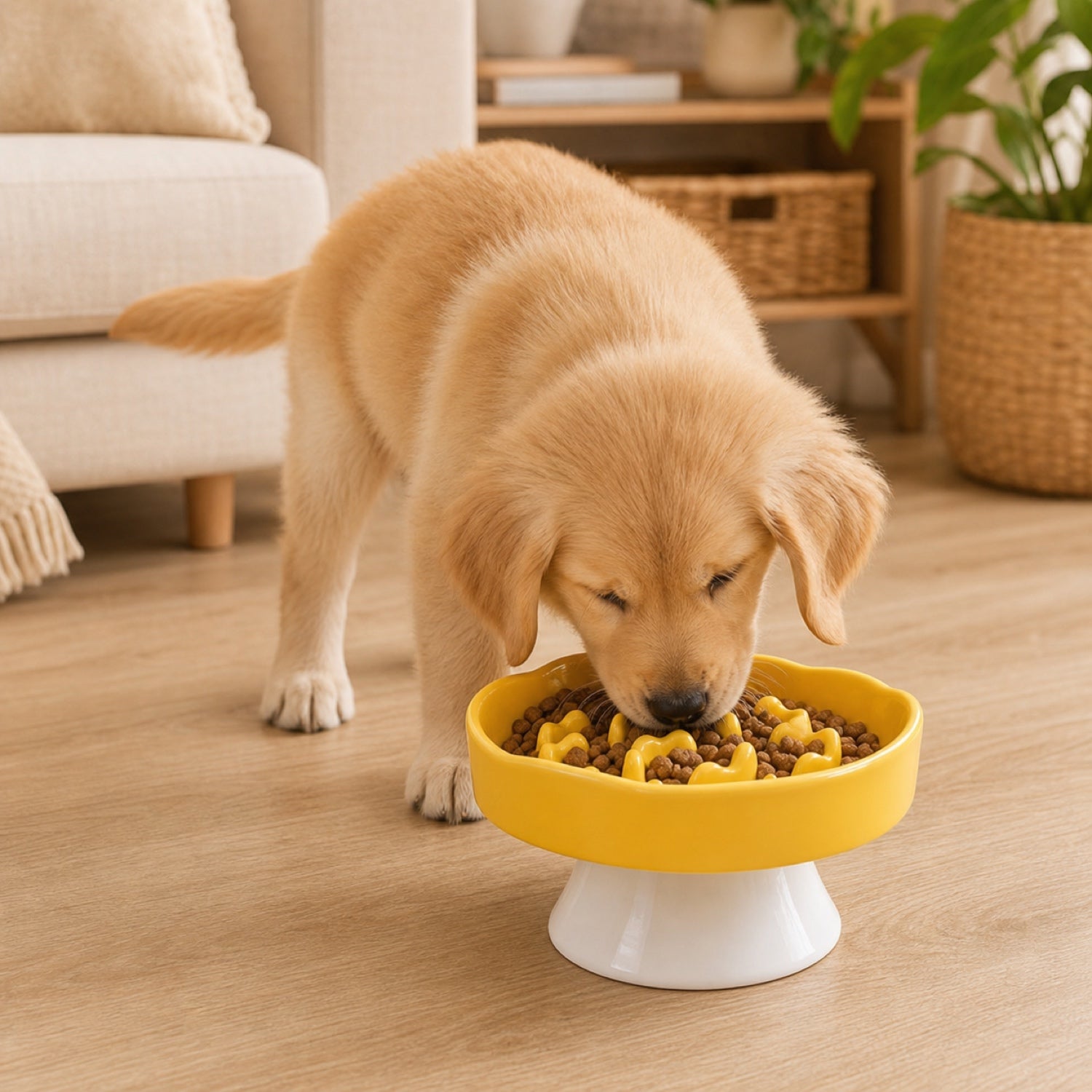 Elevated Floral Slow Feeder Bowl | Ceramic | Anti-Gulping for Cats & Small Dogs