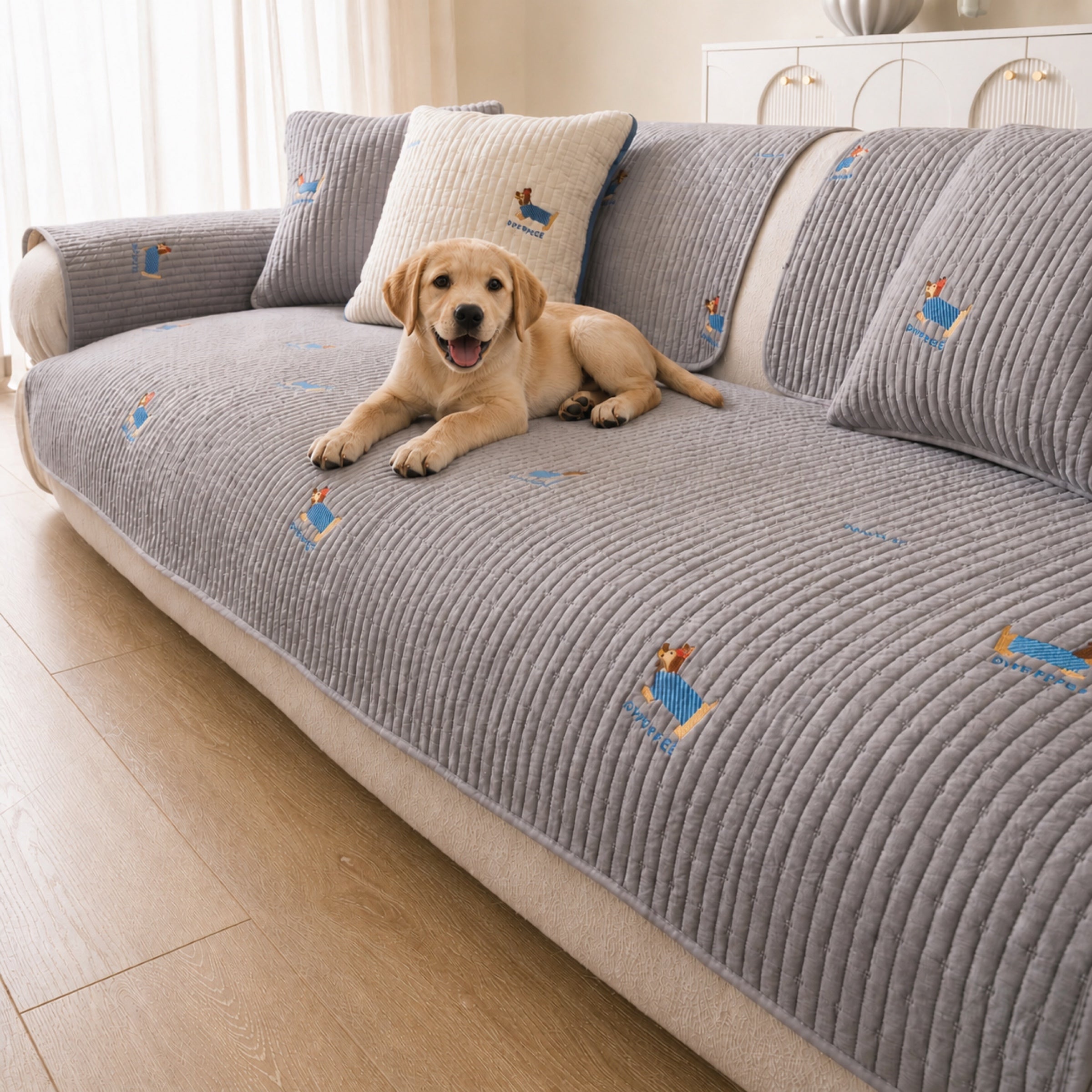 Puppy Pattern Cotton Sofa Cover | Soft Non-Slip All-Season Protector
