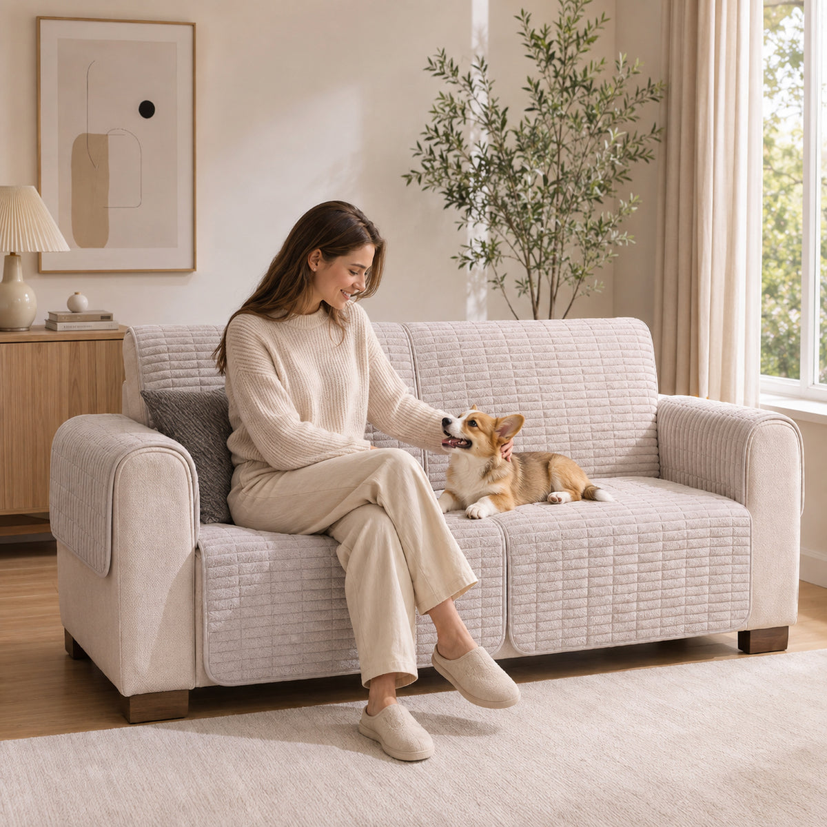Flannel Recliner Sofa Cover | One-Piece Non-Slip Pet Protector with Elastic Straps