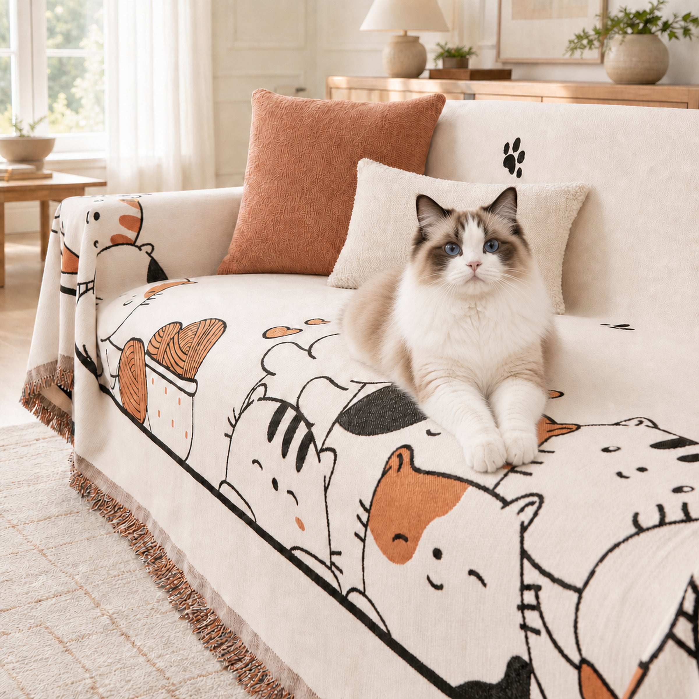 Cozy Cat Sofa Throw | Thick Chenille Anti-Scratch | Machine-Washable