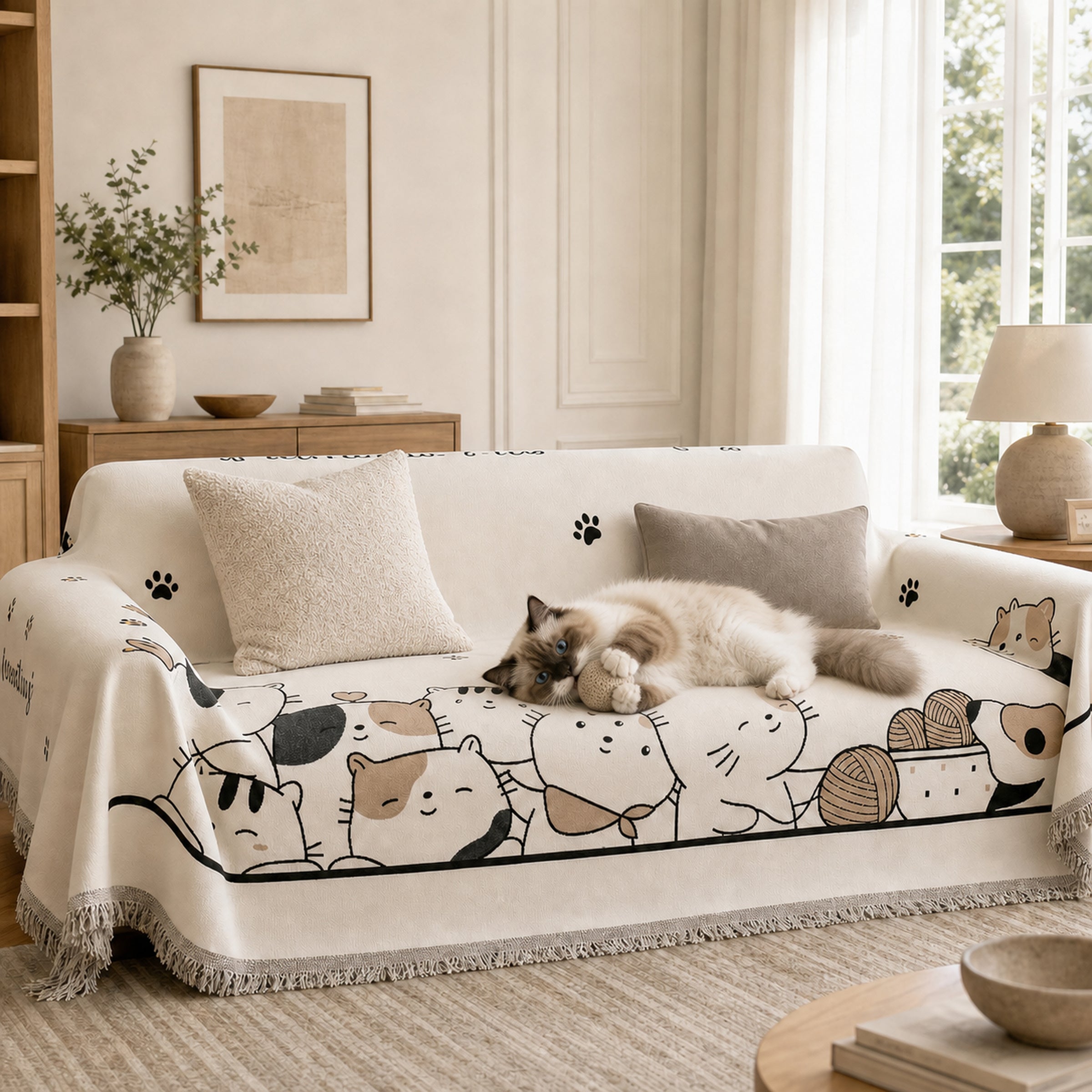 Cozy Cat Sofa Throw | Thick Chenille Anti-Scratch | Machine-Washable