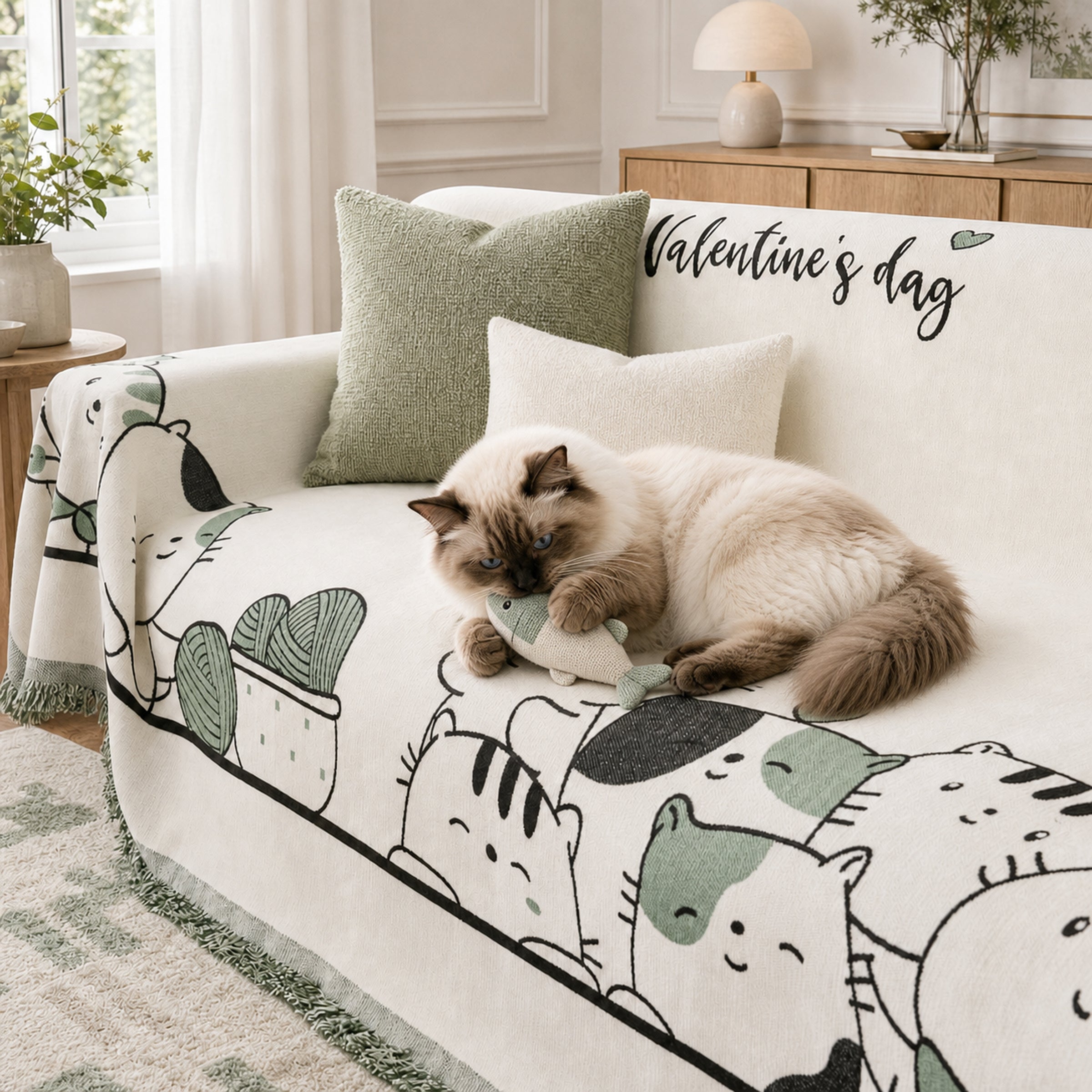 Cozy Cat Sofa Throw | Thick Chenille Anti-Scratch | Machine-Washable