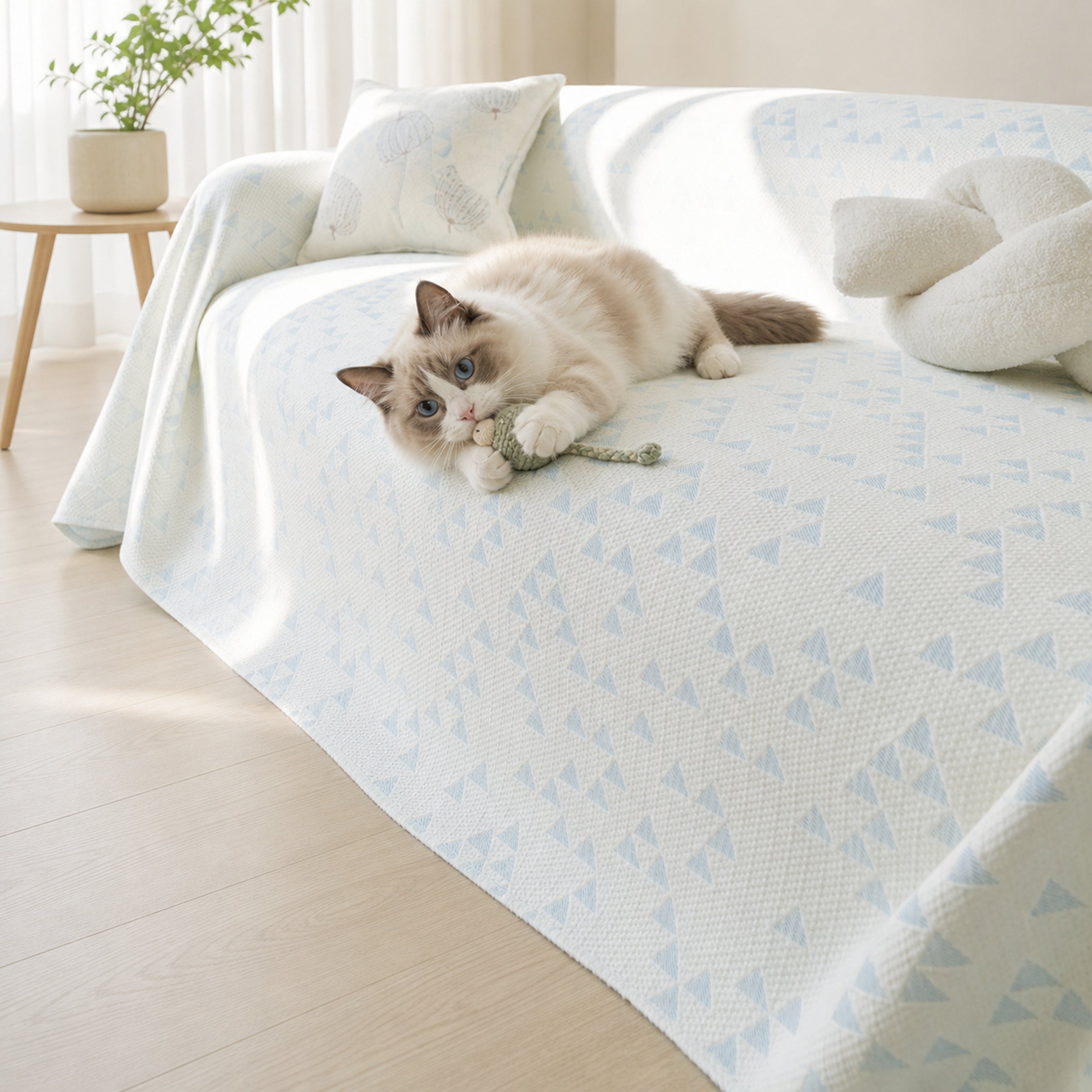 Cooling Ice Silk Sofa Cover | Breathable Pet-Friendly Throw Blanket | Triangle Pattern