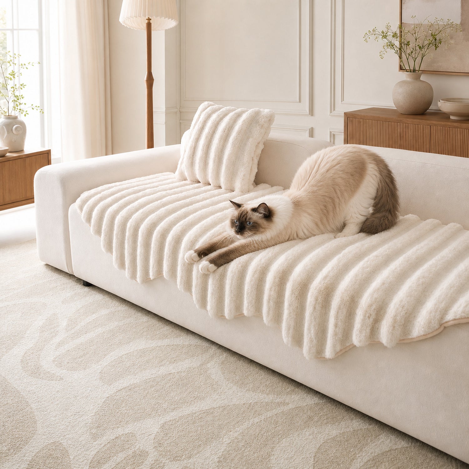 Fluffy Plush Sofa Protector | Thick Soft Non-Slip Washable Cover
