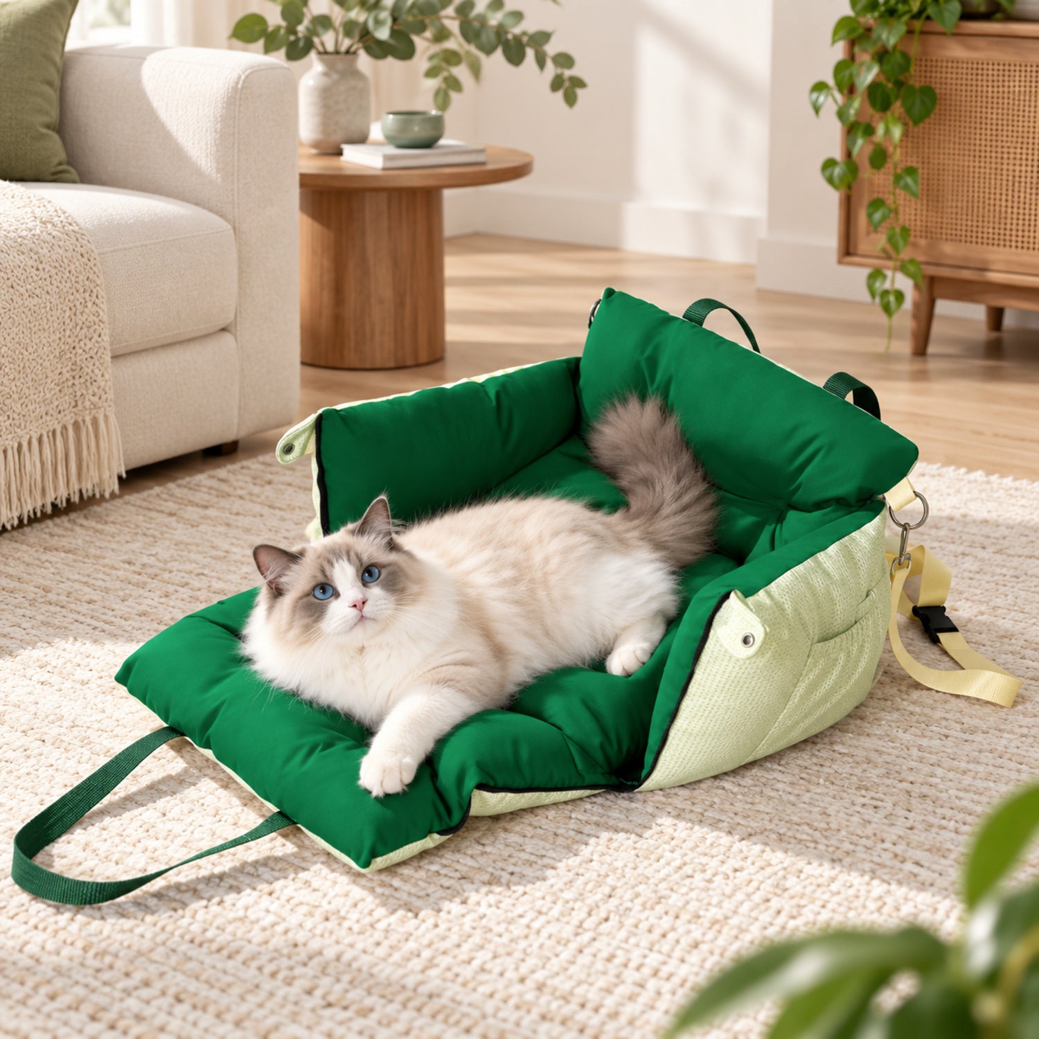 Easy-Clean Pet Car Seat & Bed for Small Dogs & Cats