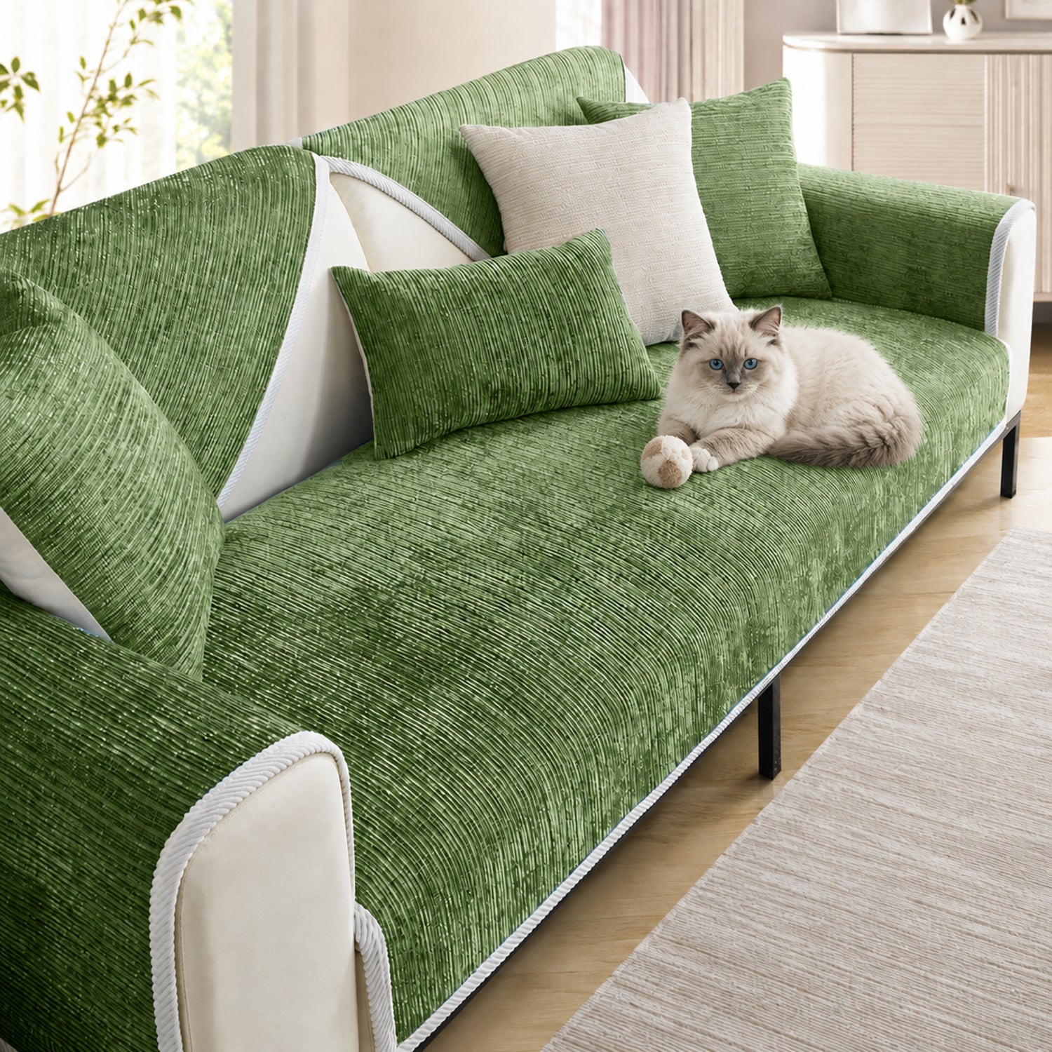 Striped Chenille Sofa Cover | Anti-Scratch & Non-Slip | Pet Proof | Machine Washable | Woofing Deals