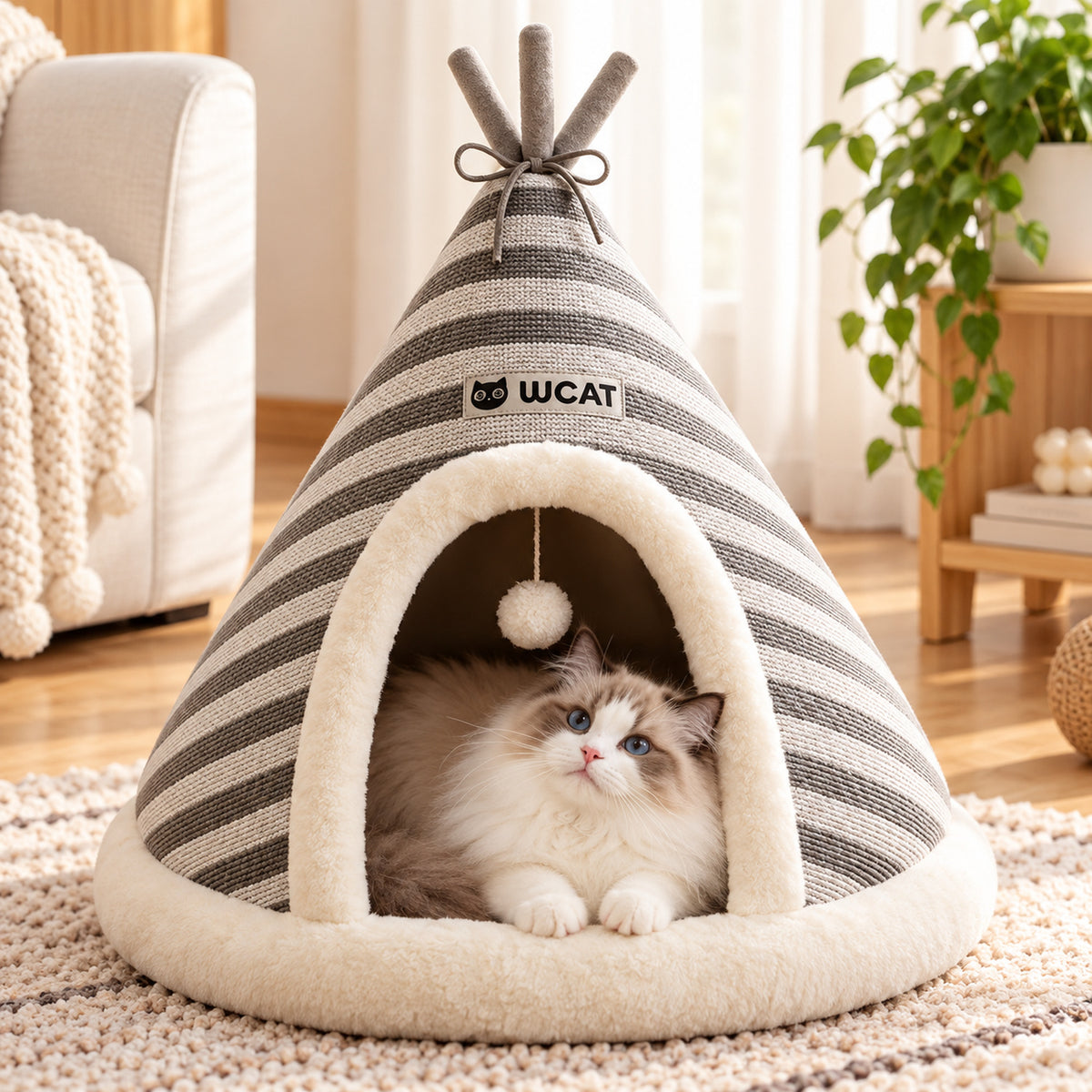 Dog Bed & Cat Bed | Striped Teepee Tent with Removable Cushion