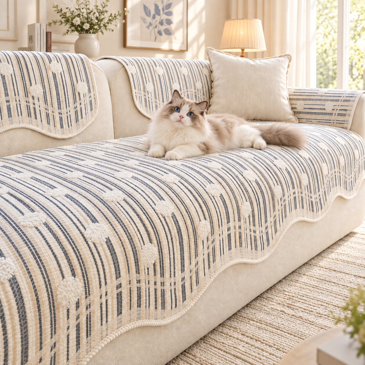 Modern Striped Sofa Cover | Soft Chenille | Non-Slip, Machine Washable