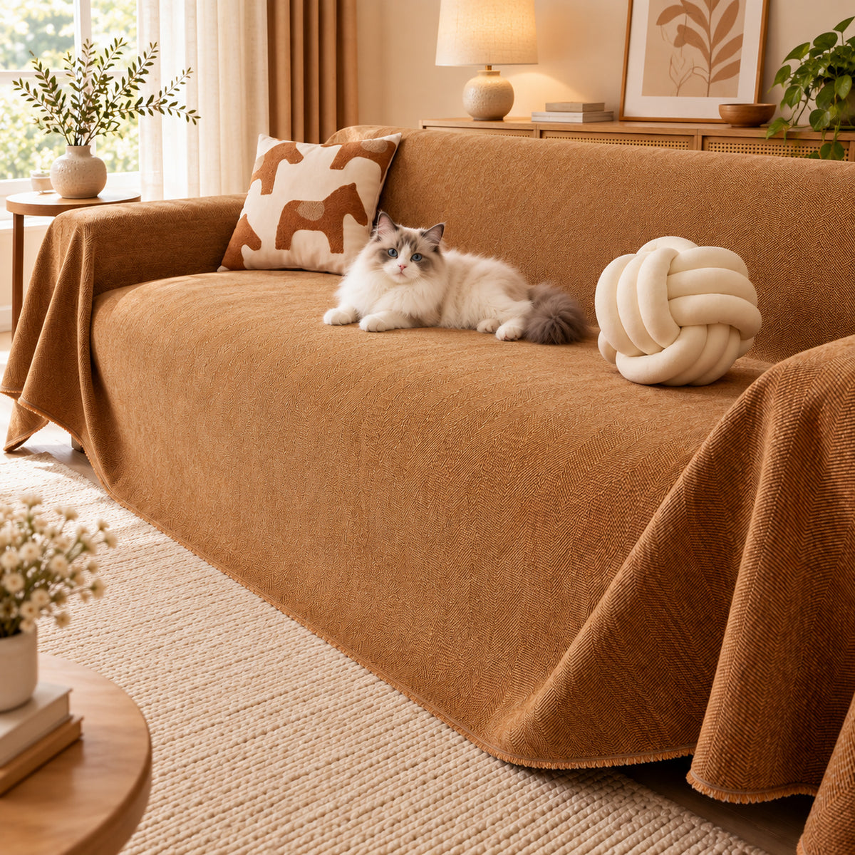 Herringbone Chenille Sofa Throw | Machine-Washable All-Season Sofa Protector