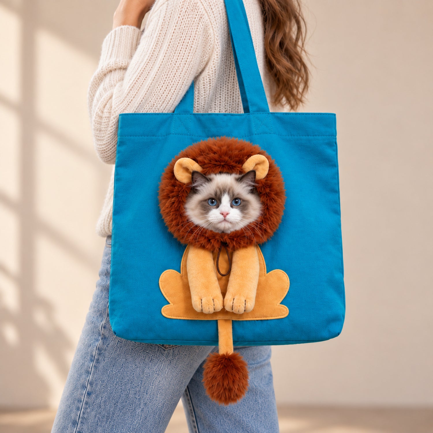 Lion Pet Carrier Tote | Cotton Canvas Shoulder Bag for Small Dogs & Cats