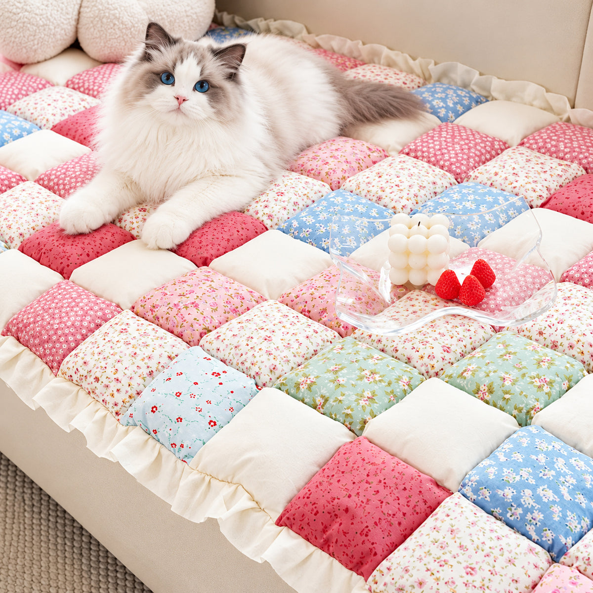 Patchwork Sofa Cover | Non-Slip Sofa Protector | Quilted 100% Cotton