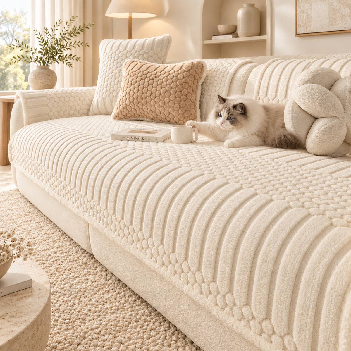 Stripe & Bubble Sofa Cover | Heavyweight Plush | Non-Slip, Machine Washable
