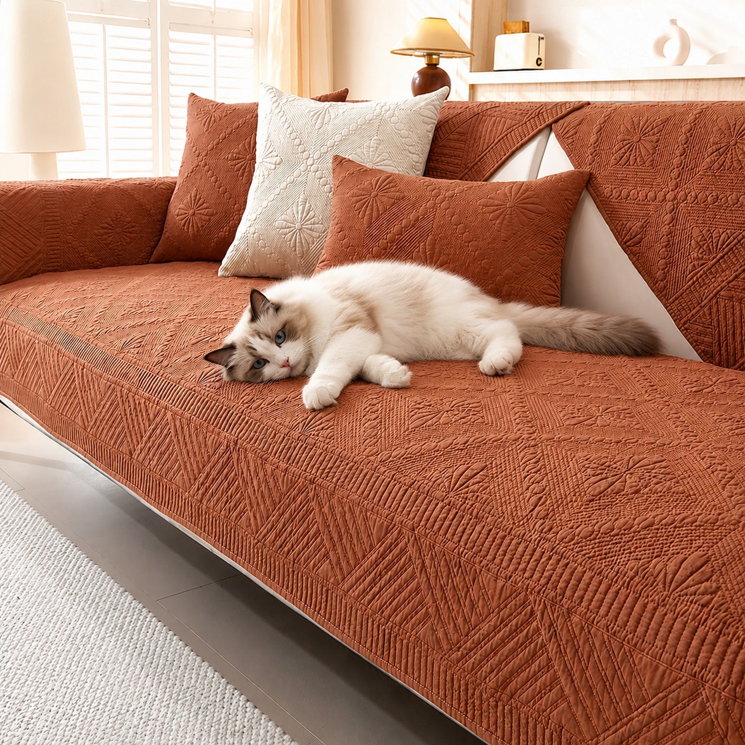 Heirloom Quilted Sofa Cover | Non-Slip Cotton | Machine Washable Sofa Protector