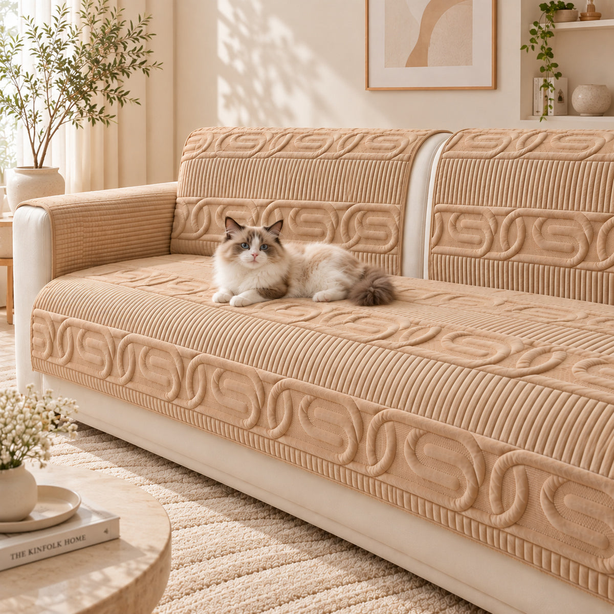 Sofa Cover | Love Lock Quilted Velour | Non-Slip Sofa Protector
