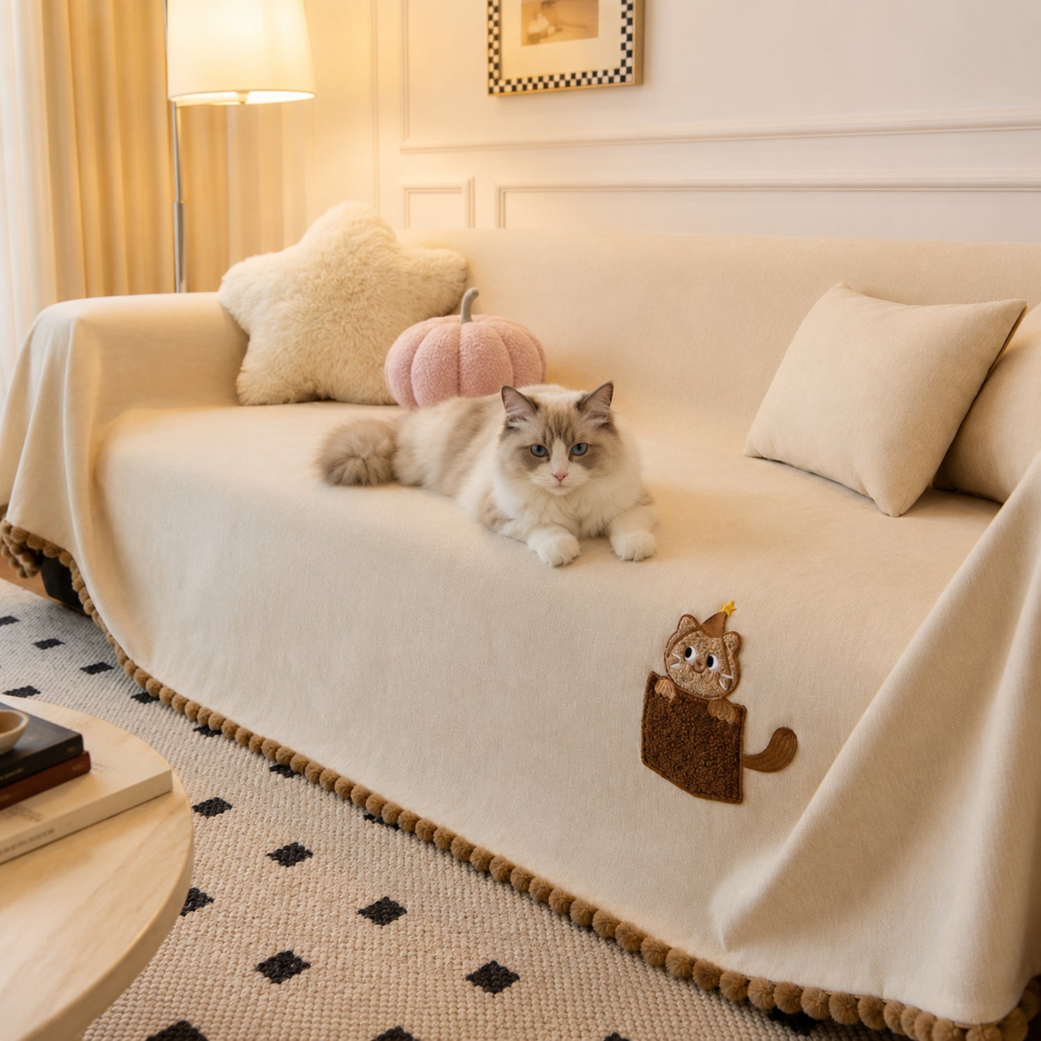Pocket Kitty Chenille Sofa Throw | Anti-Slip Scratch-Resistant | Sofa Protector