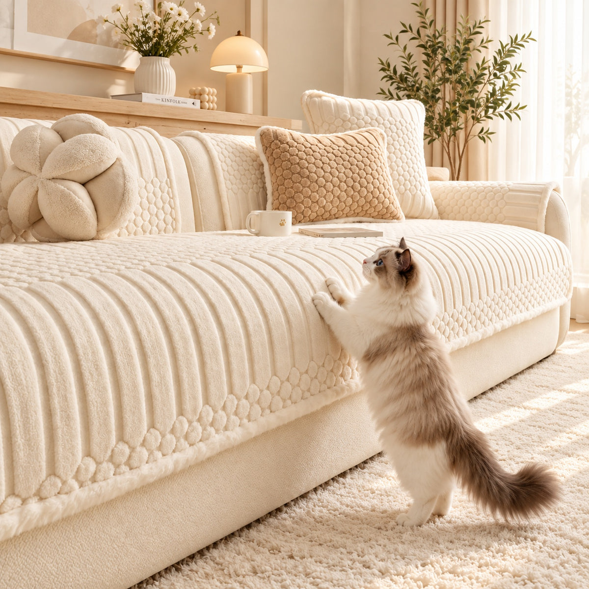 Stripe & Bubble Sofa Cover | Heavyweight Plush | Non-Slip, Machine Washable