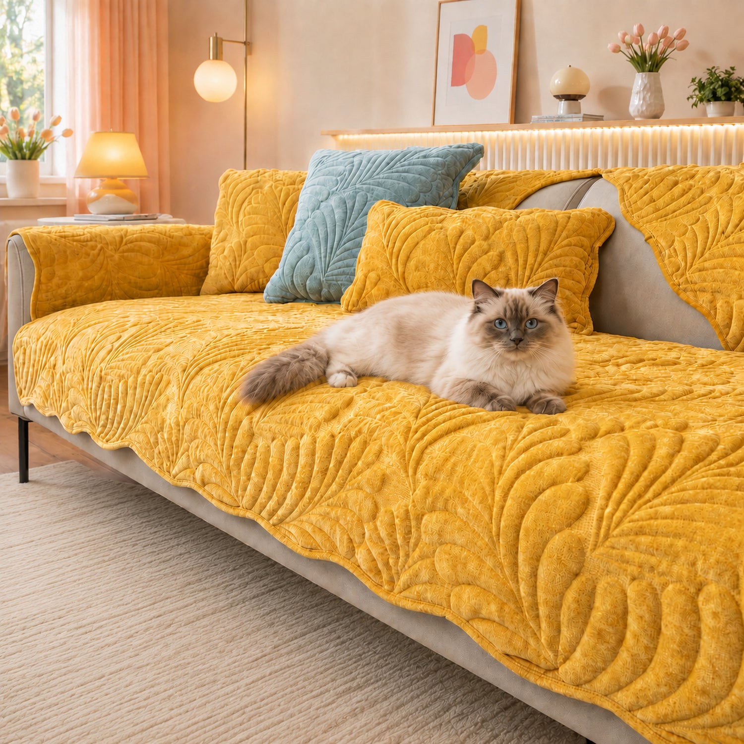 Leaf Sofa Protector | Non-Slip & Scratch-Resistant | Soft Plush Fleece