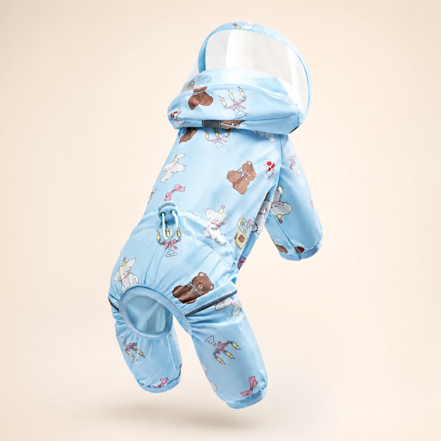 Cartoon Print Dog Raincoat | Waterproof | Hooded Four-Leg Design
