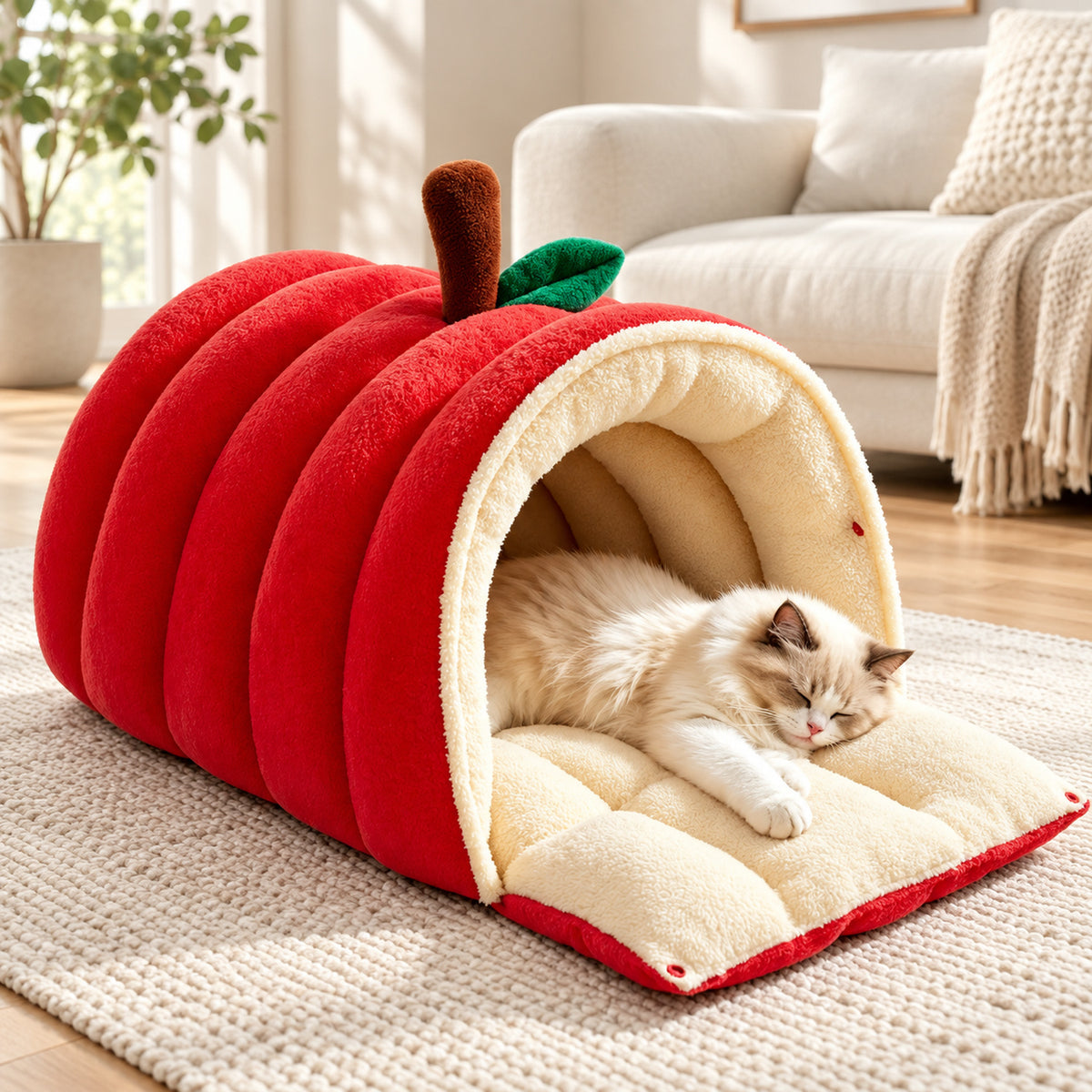 Cat Bed | Snuggle Buddies Plush Cave | Support Rods & Fold-Down Front