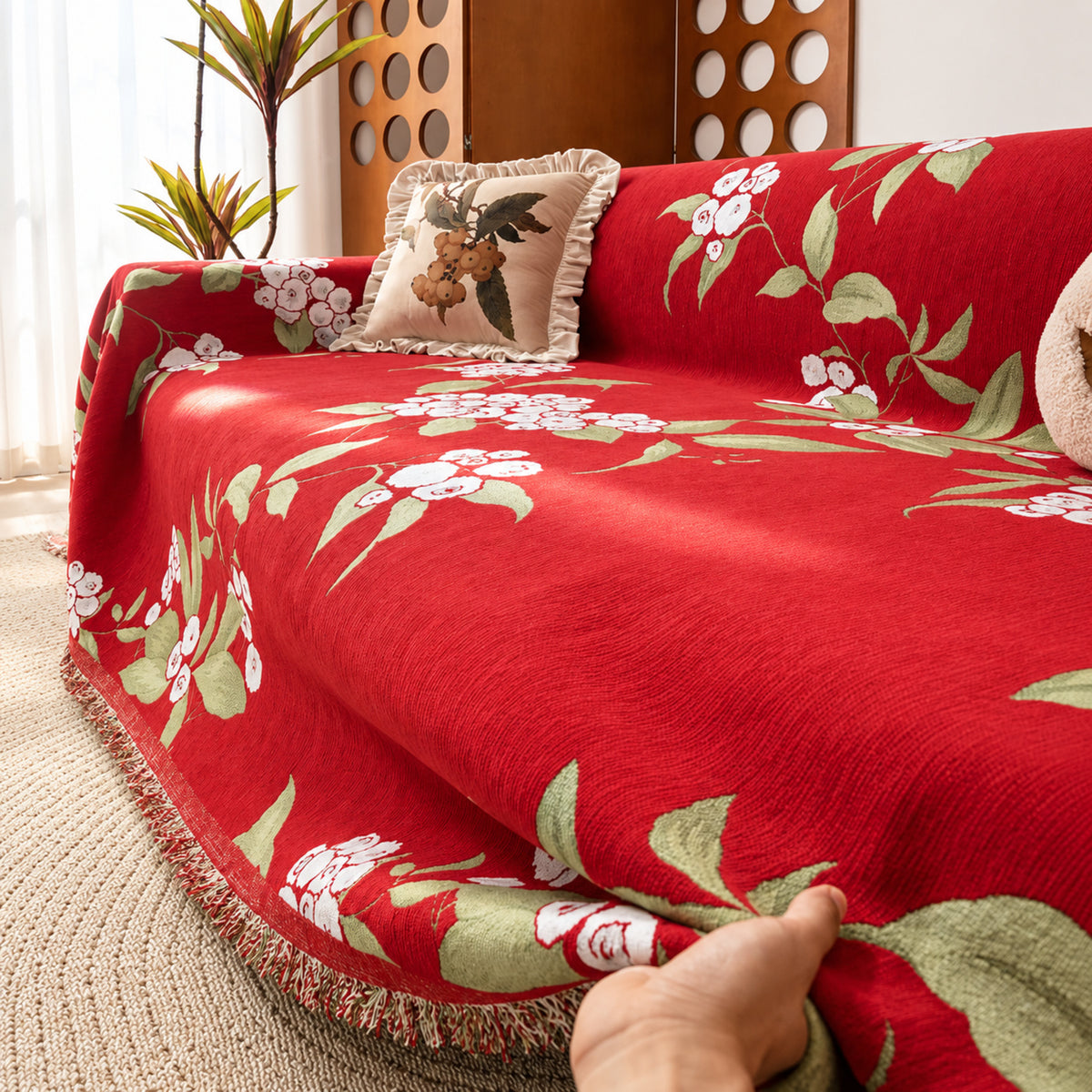 Orchard Blossom Chenille Sofa Throw | Soft & Machine Washable