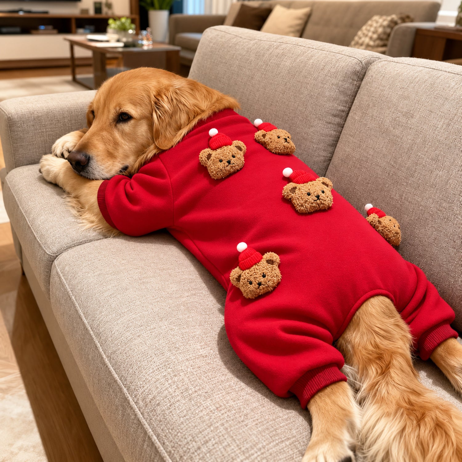 Teddy Bear Large Dog Jumpsuit | Cotton Full-Body Autumn & Winter Outfit
