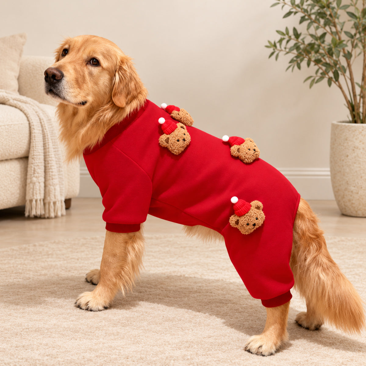 Teddy Bear Large Dog Jumpsuit | Cotton Full-Body Autumn & Winter Outfit