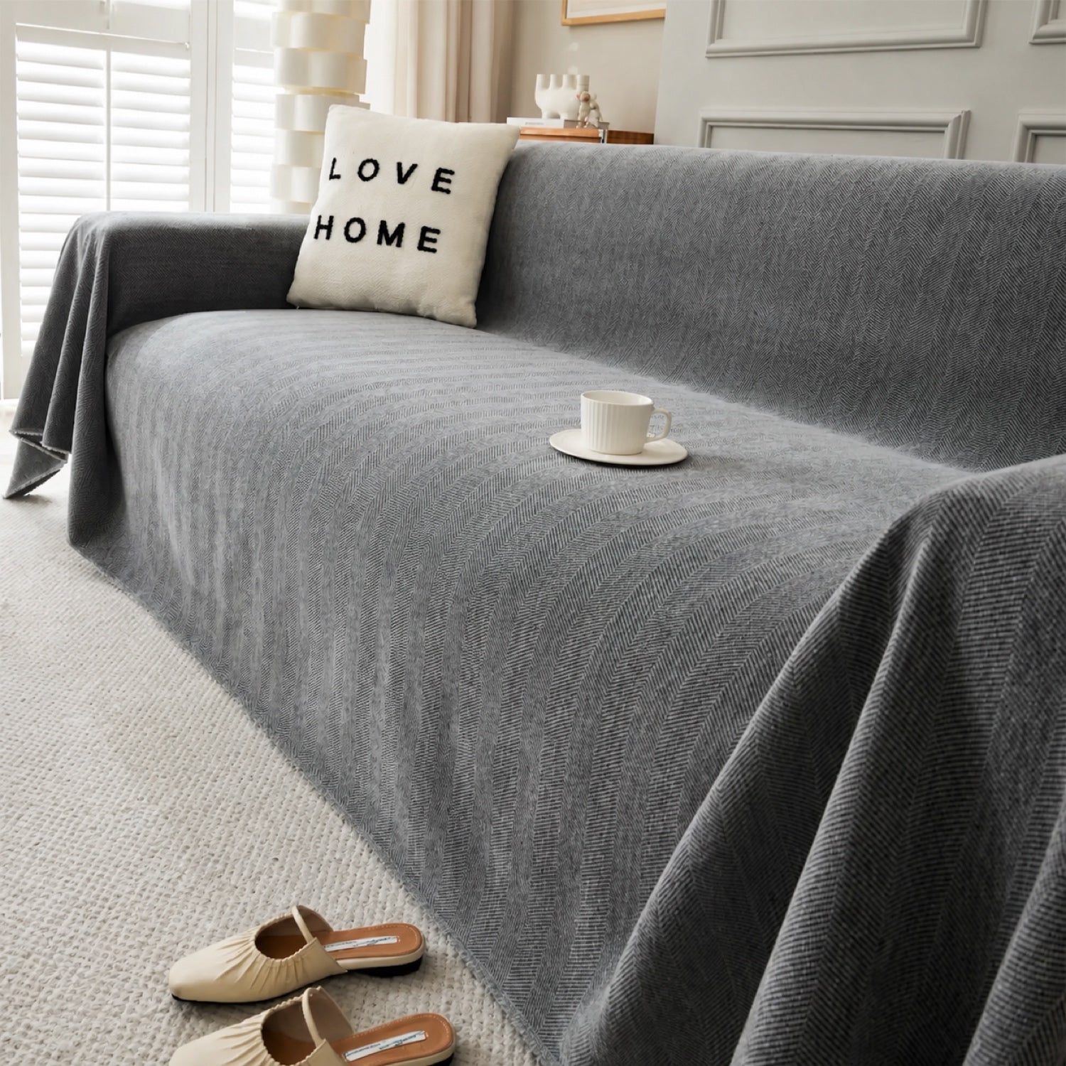 Herringbone Chenille Sofa Throw | Machine-Washable All-Season Sofa Protector