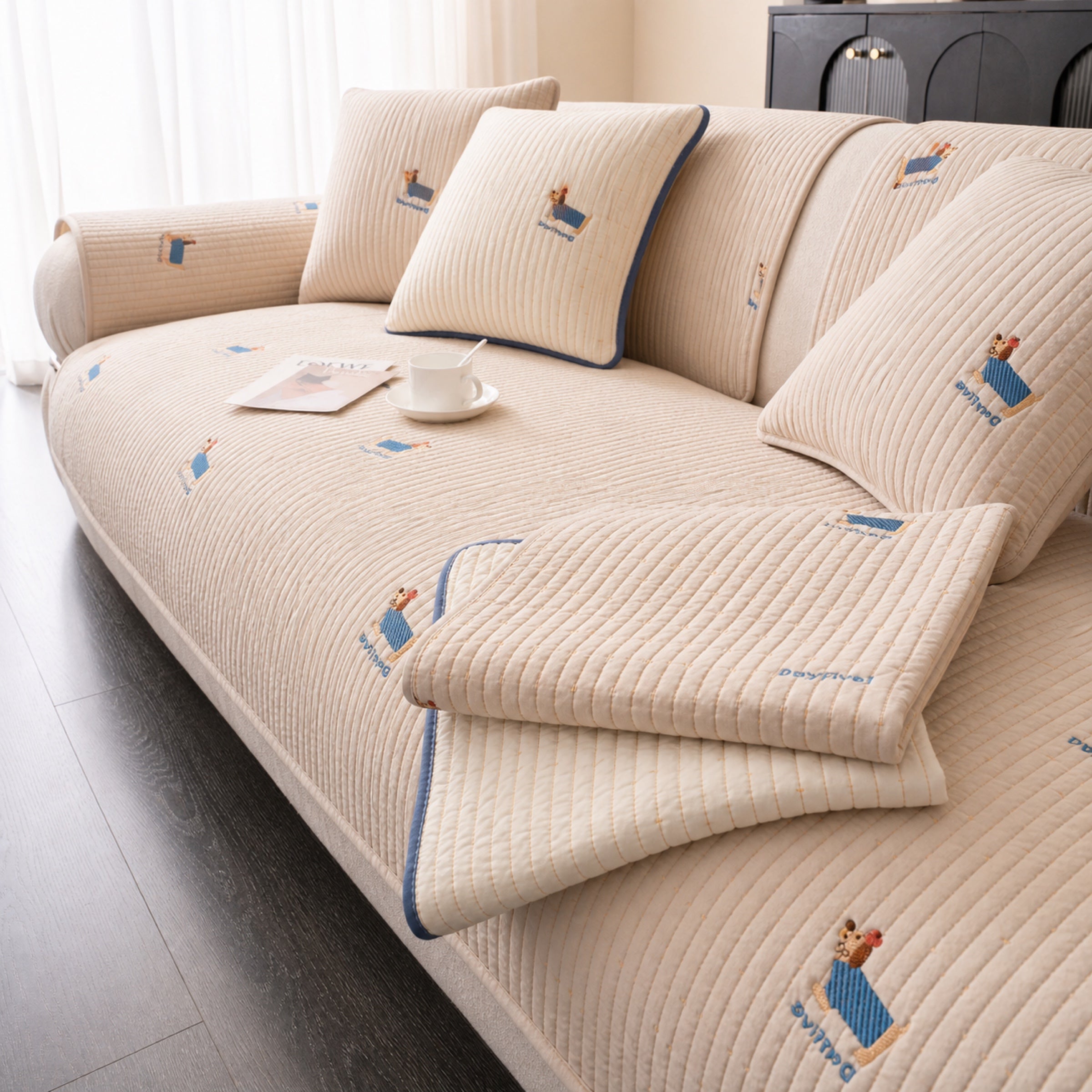 Puppy Pattern Cotton Sofa Cover | Soft Non-Slip All-Season Protector