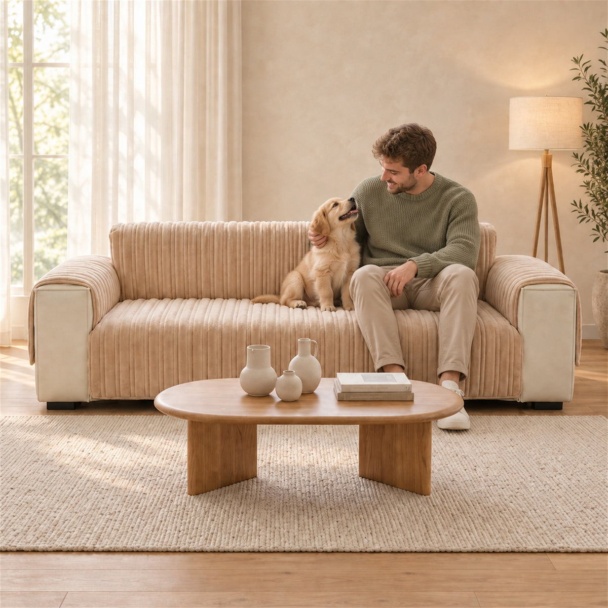 Waterproof Sofa & Recliner Cover | Ribbed Plush | Non-Slip, Machine Washable