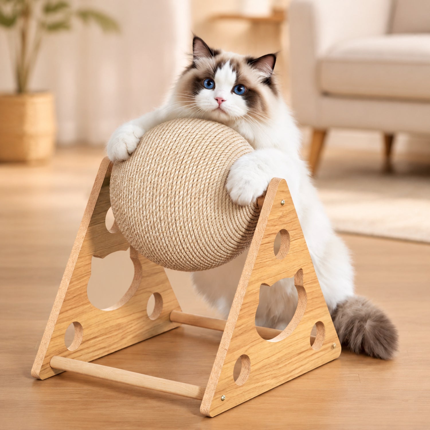 Rolling Ball Cat Scratcher | Interactive Exercise Toy | Stable Wooden Frame