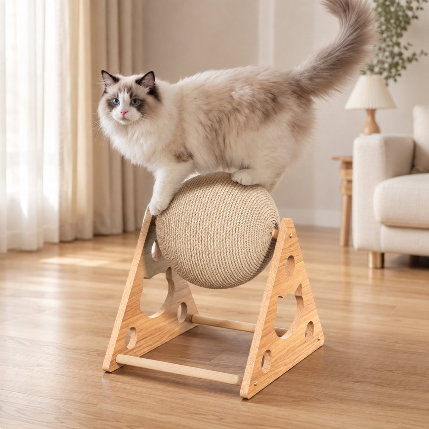 Rolling Ball Cat Scratcher | Interactive Exercise Toy | Stable Wooden Frame