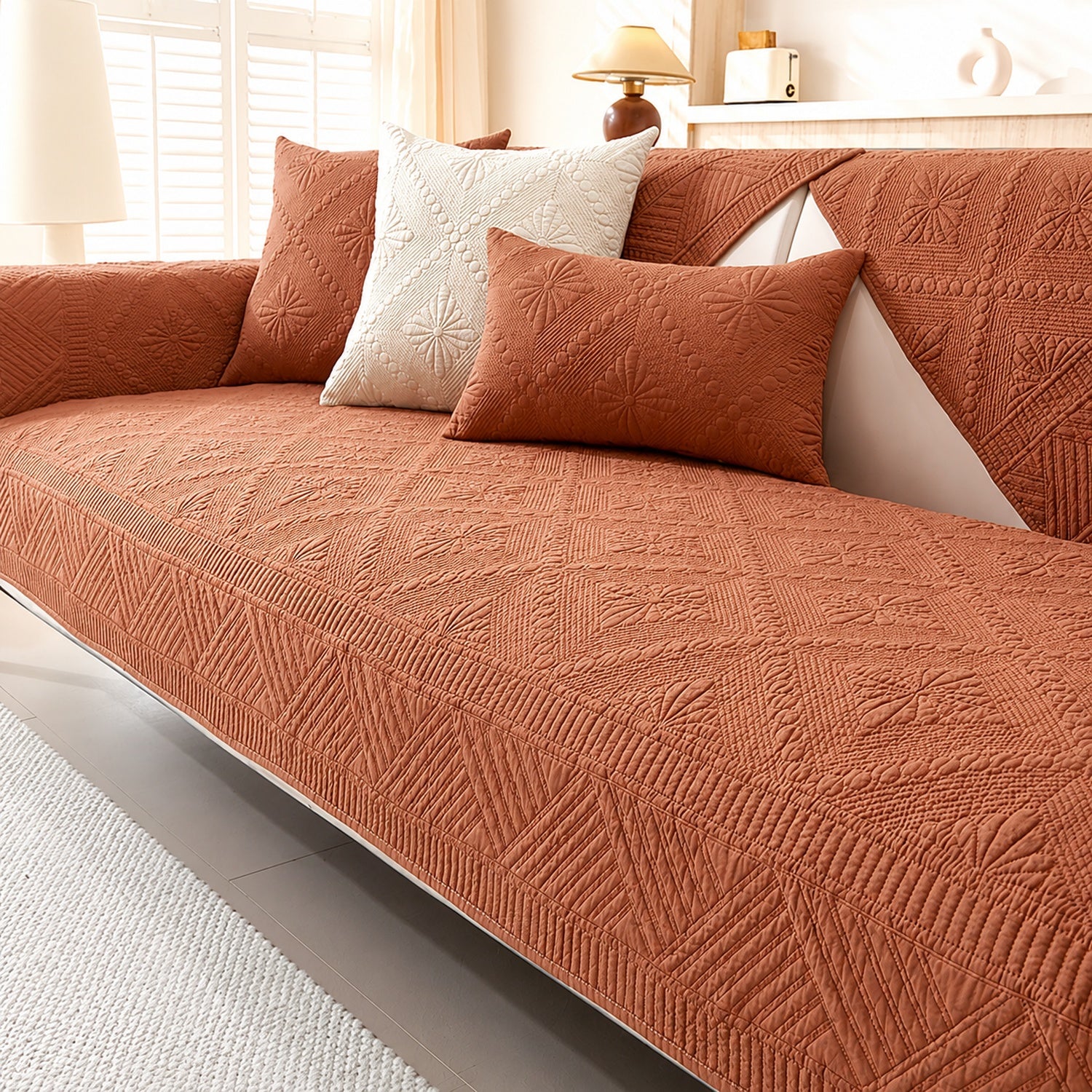 Heirloom Quilted Sofa Cover | Non-Slip Cotton | Machine Washable Sofa Protector