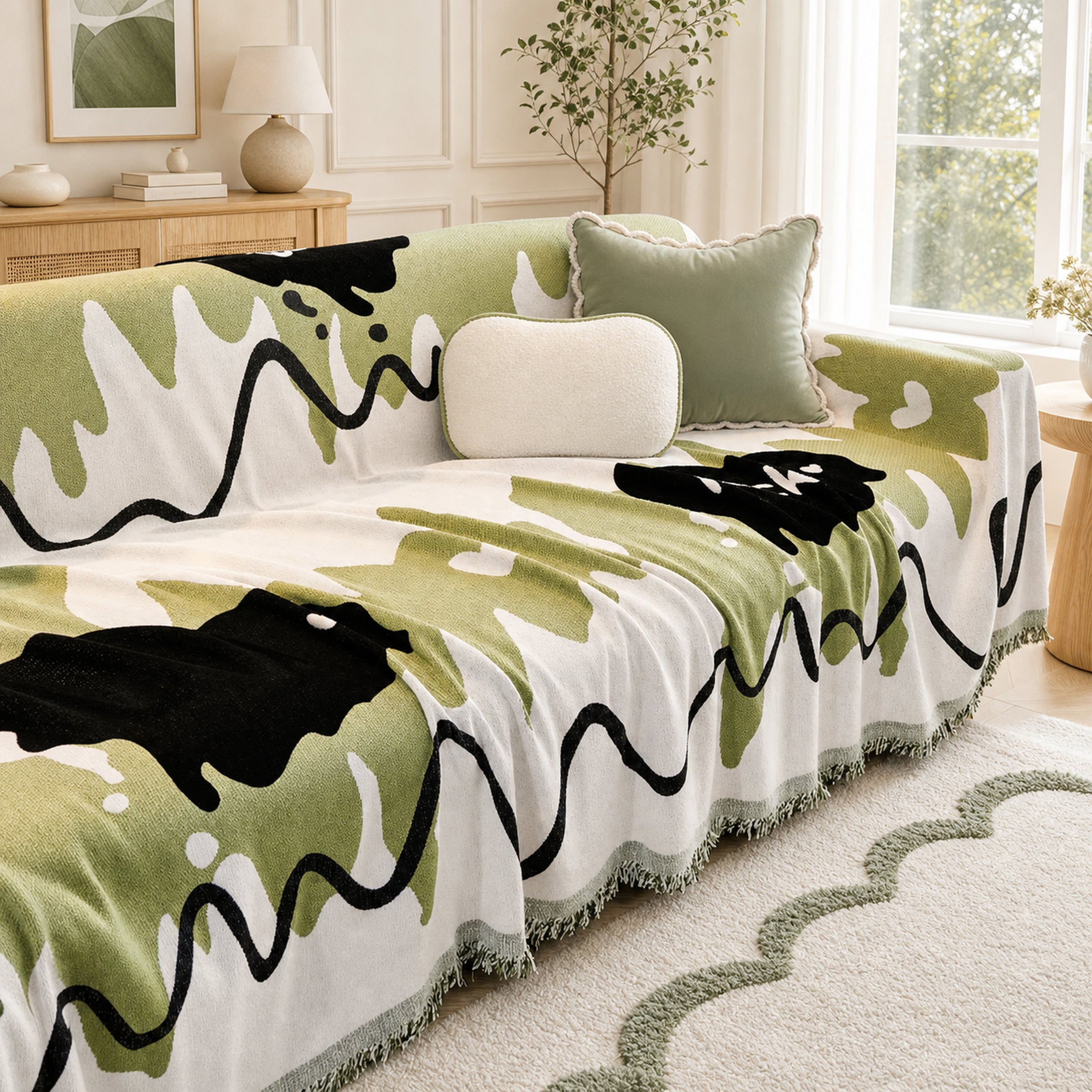 Wavy Chenille Sofa Throw | Scratch-Resistant Pet-Friendly | Sofa Cover