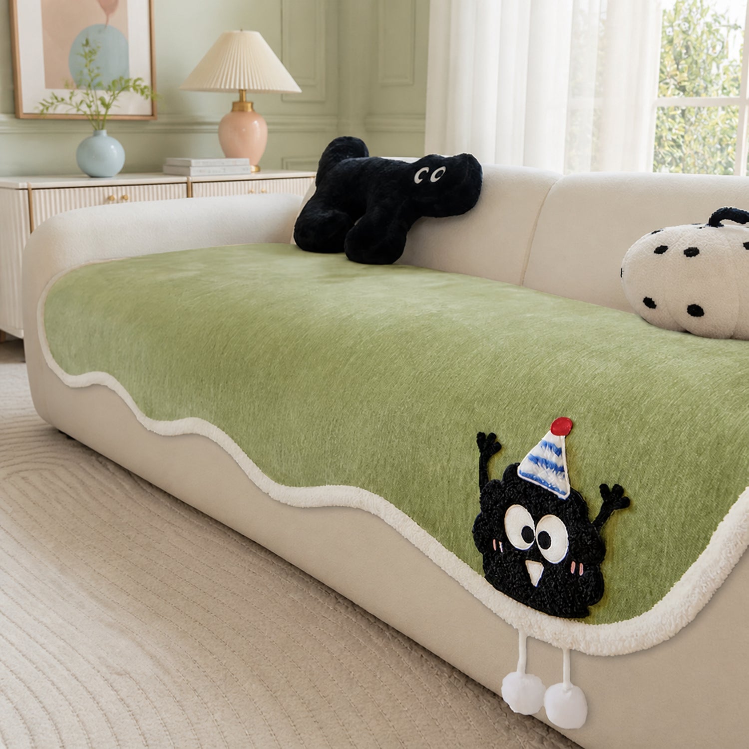 Winter Cheeky Monster Plush Sofa Cover | Warm Non-Slip Washable