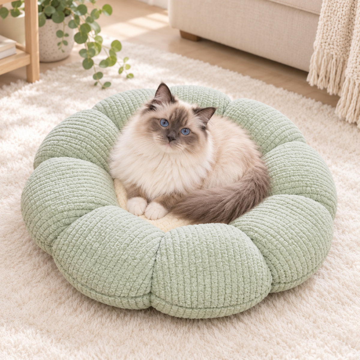 Flower Puff Pet Mat & Seat Cushion | Soft Ribbed Plush