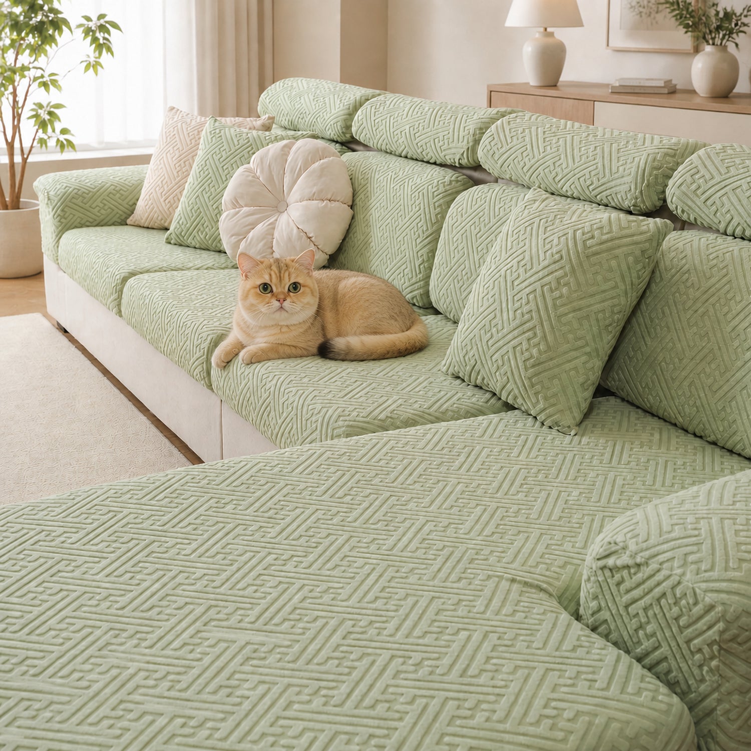 Modern Maze | Stretch Sofa Cushion Covers | Embossed Plush | Washable Sofa Protector