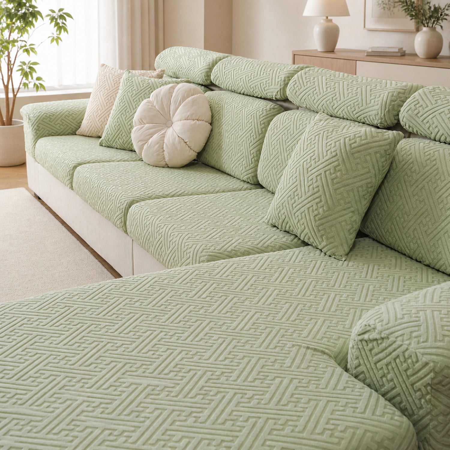 Modern Maze | Stretch Sofa Cushion Covers | Embossed Plush | Washable Sofa Protector