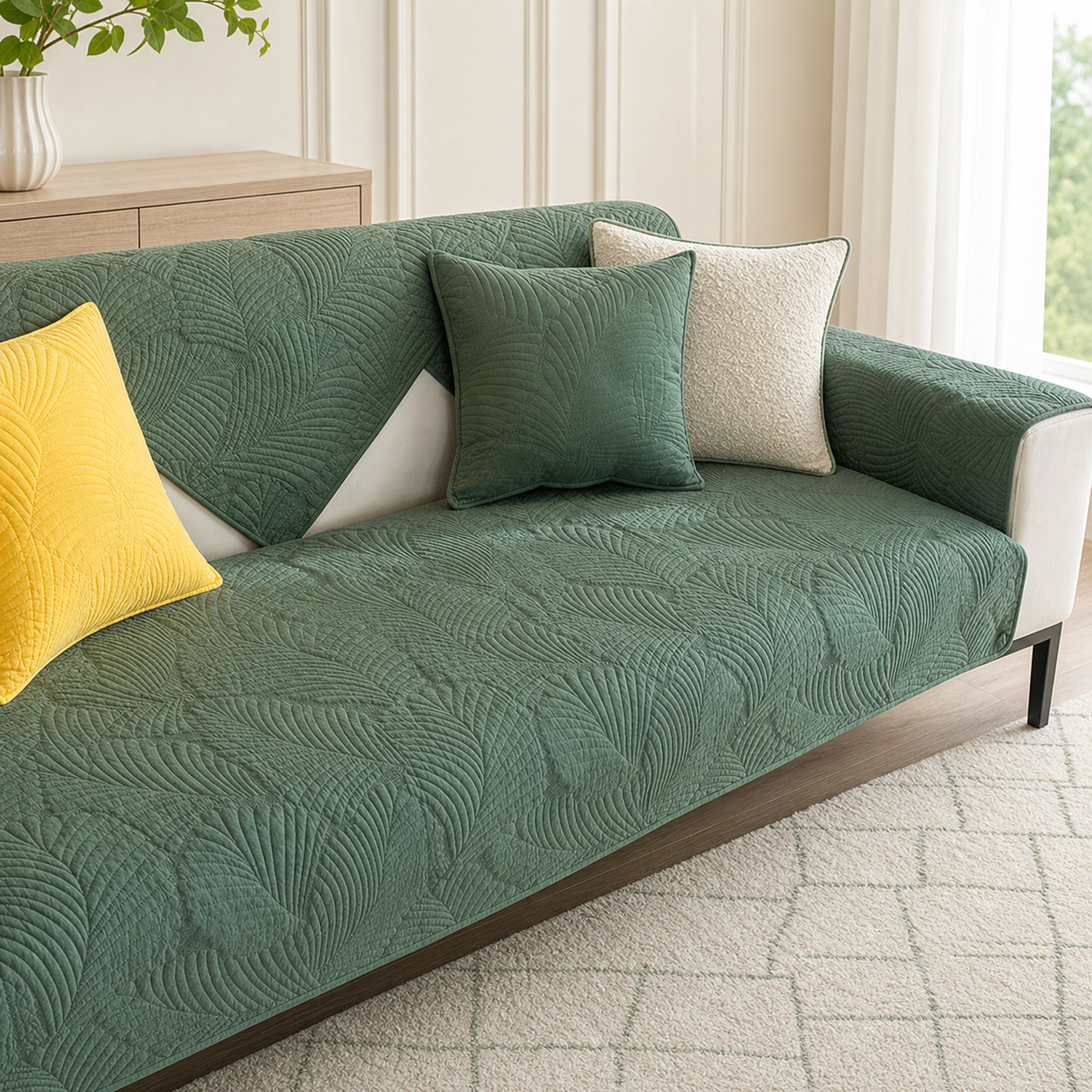Leaf Cotton Sofa Protector | Scratch-Resistant Non-Slip Washable Cover