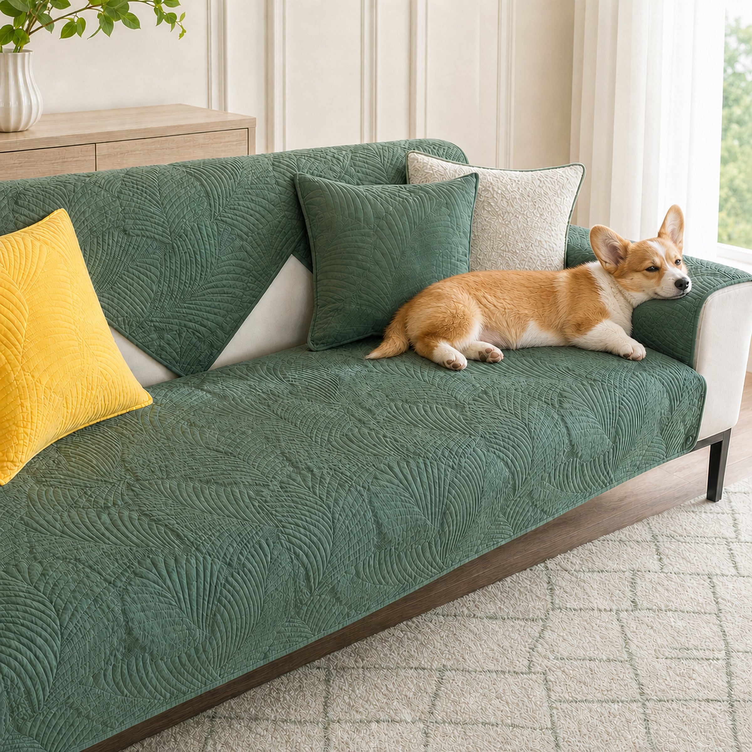 Leaf Cotton Sofa Protector | Scratch-Resistant Non-Slip Washable Cover