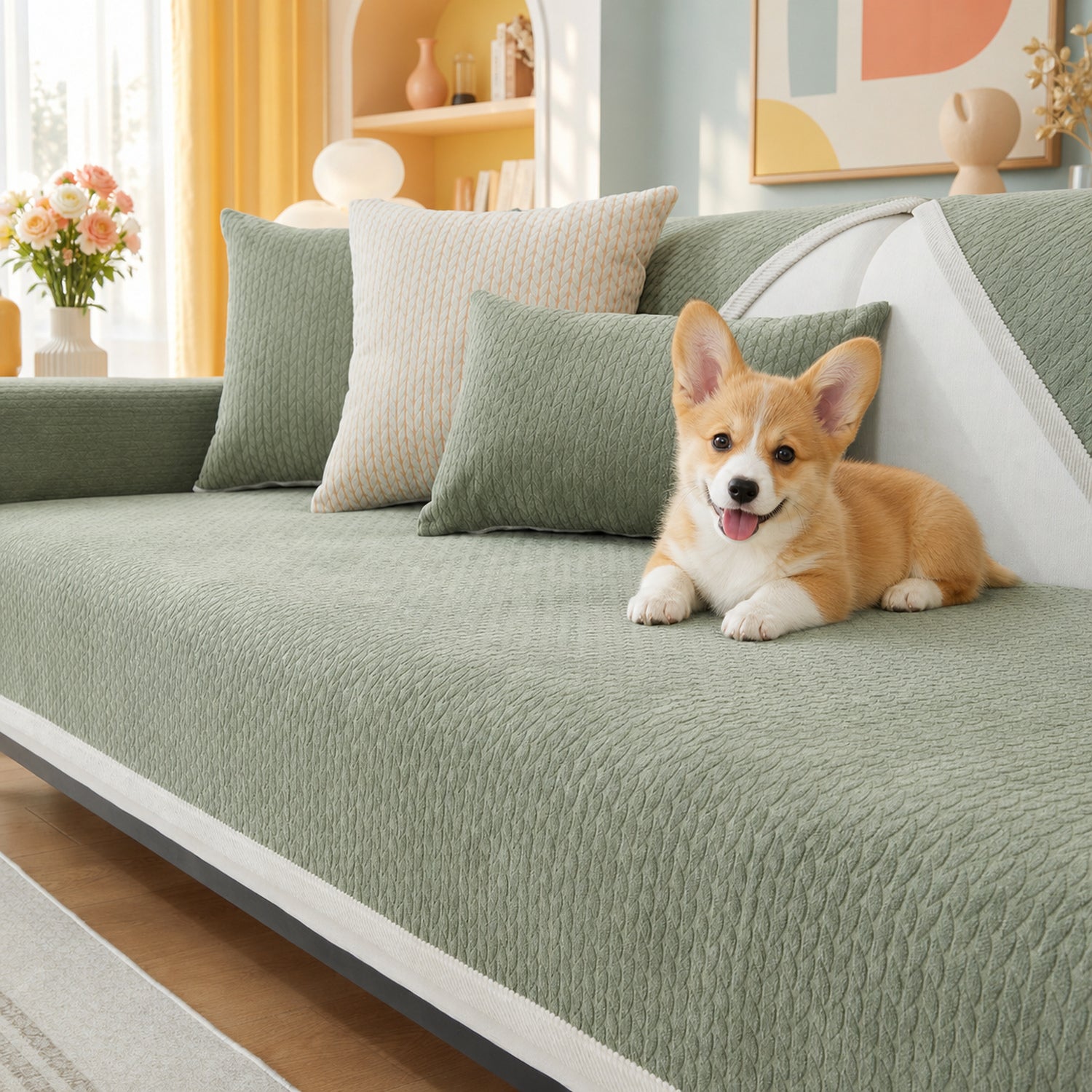 Wheat Ear Chenille Sofa Cover | Anti-Scratch Non-Slip Protector | Woofing Deals