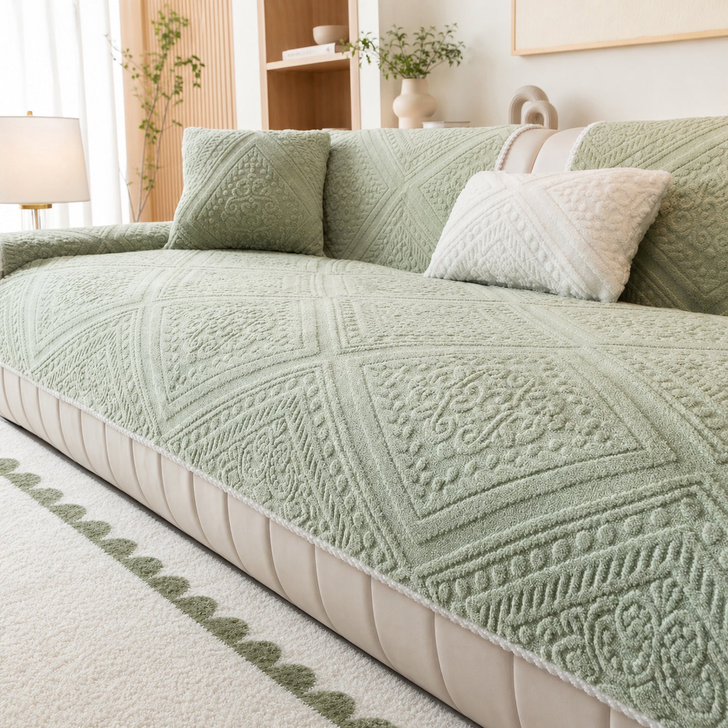 Nordic Carved Plush Sofa Protector | Non-Slip Washable Textured Cover