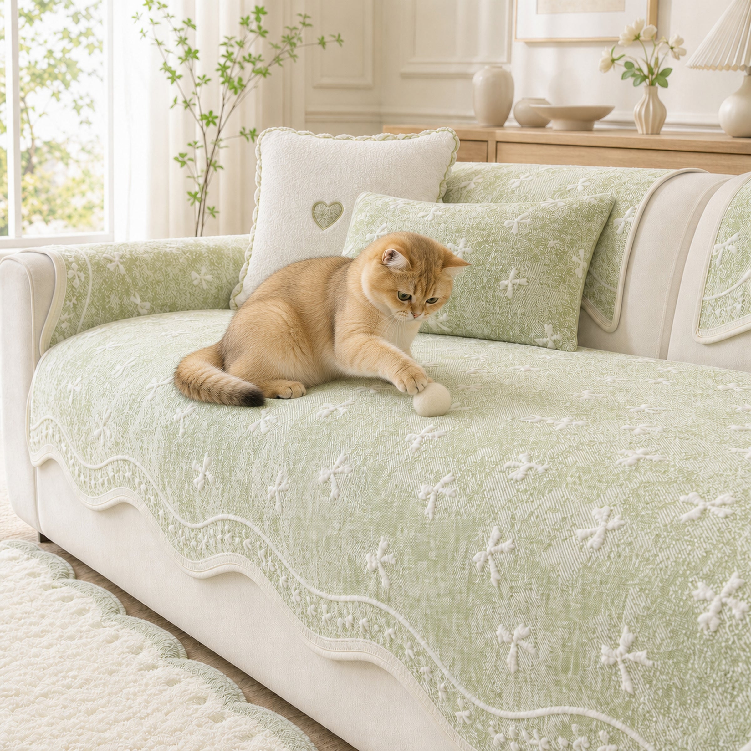 Cooling Lace Sofa Cover | Breathable Pet Protector | Washable Summer Design