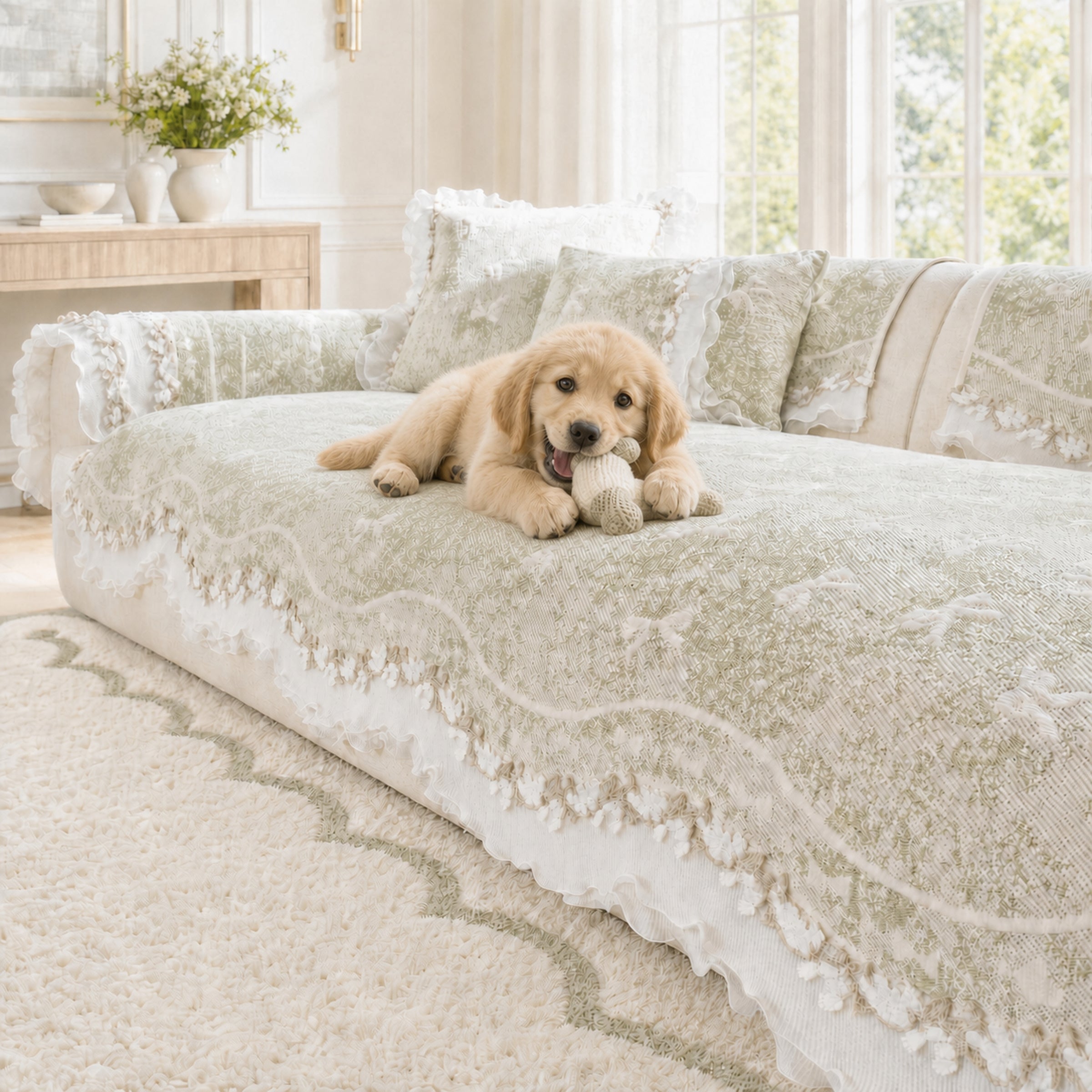Cooling Lace Sofa Cover | Breathable Pet Protector | Washable Summer Design