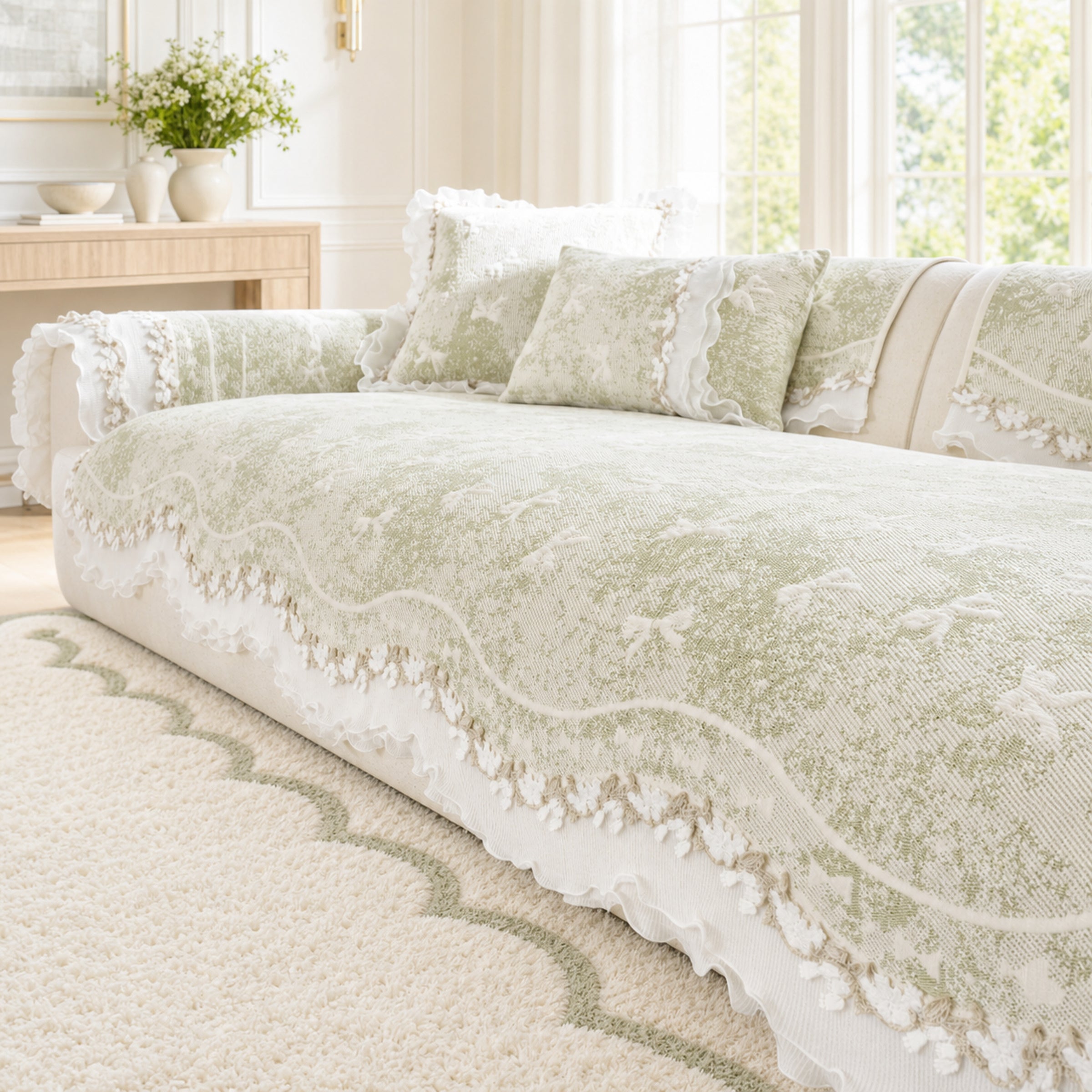 Cooling Lace Sofa Cover | Breathable Pet Protector | Washable Summer Design
